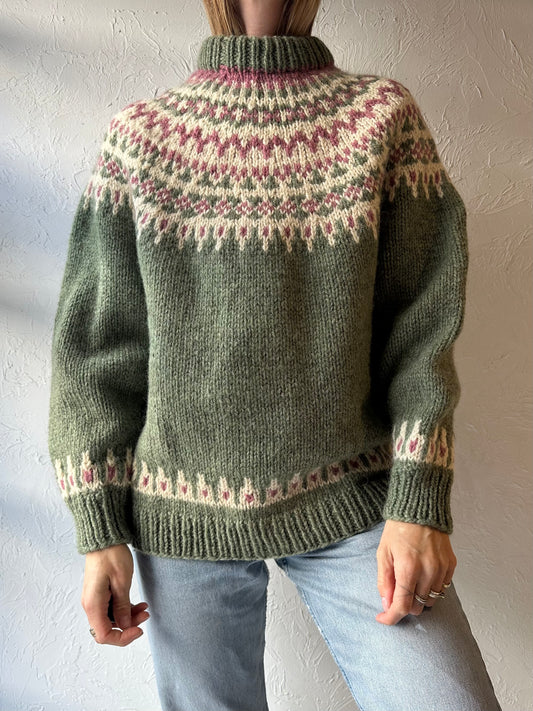 Vintage Hand Knit Wool Fair Isle Sweater / Medium