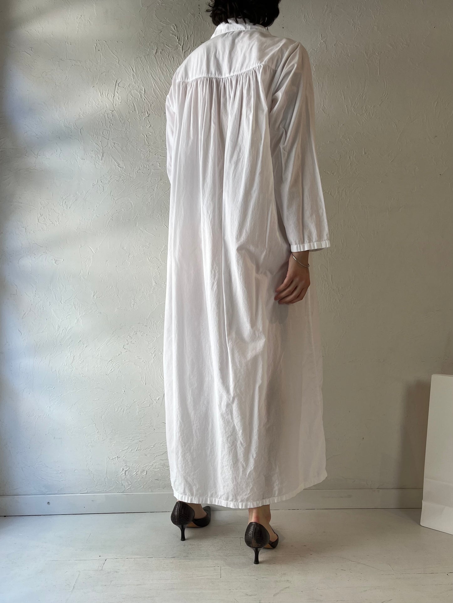 90s 'April Cornell' White Cotton Oversized Maxi Dress / Small
