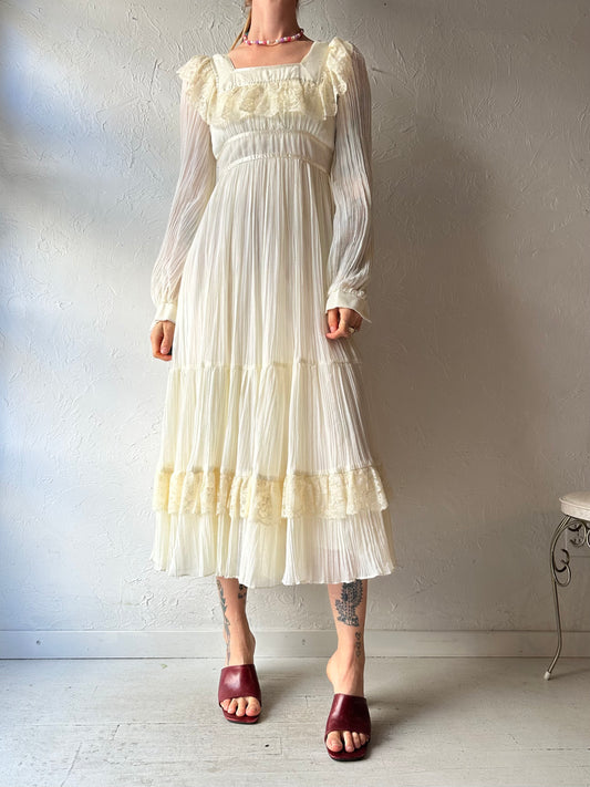 70s 'Gunne Sax' Cream Prairie Dress / Small