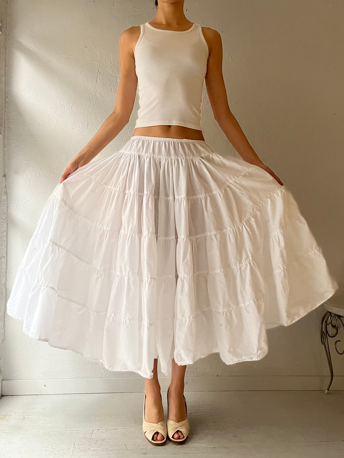 Vintage White Tiered Skirt / Small