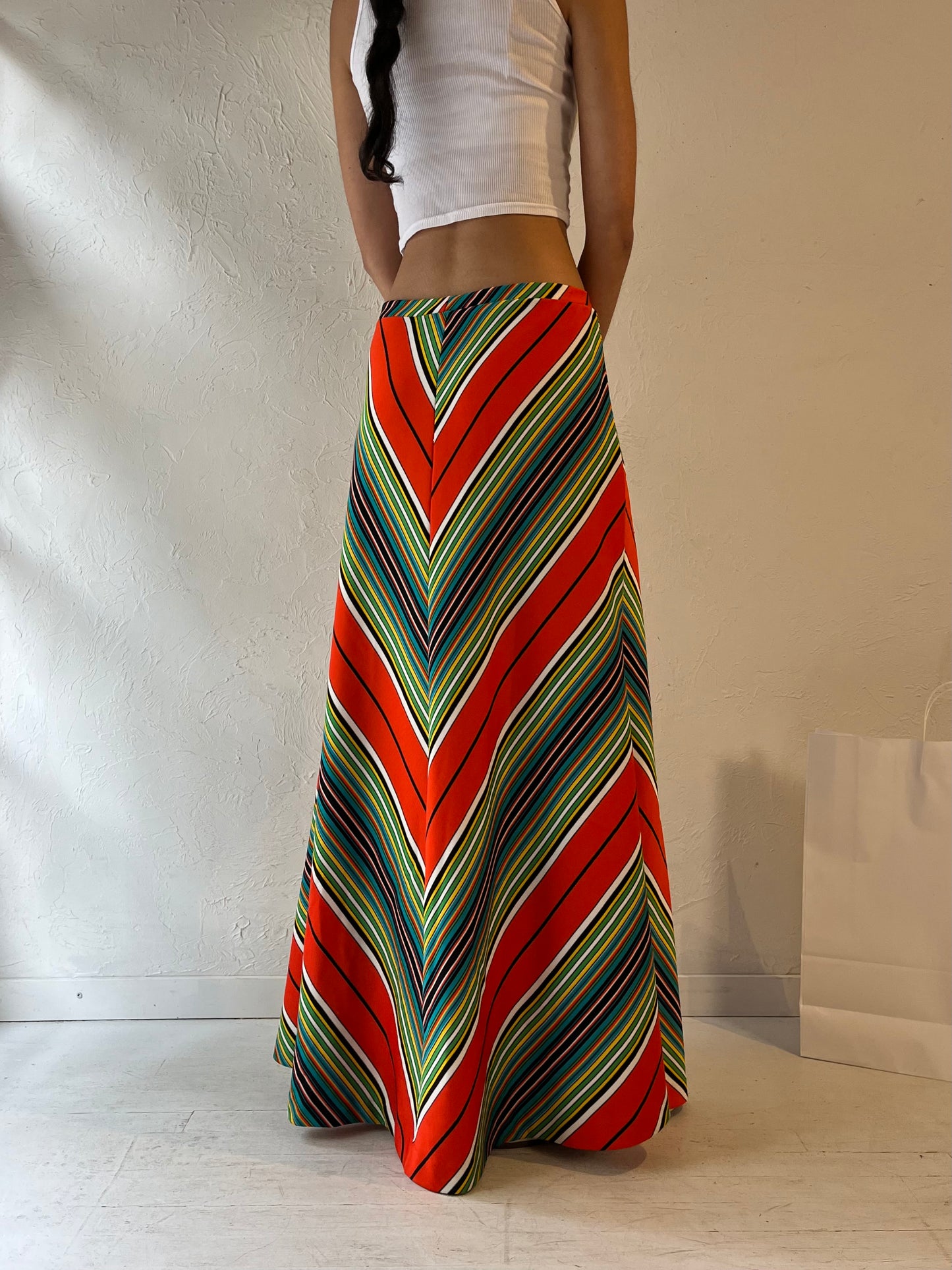 70s 'Aileen' Chevron Maxi Skirt / Small