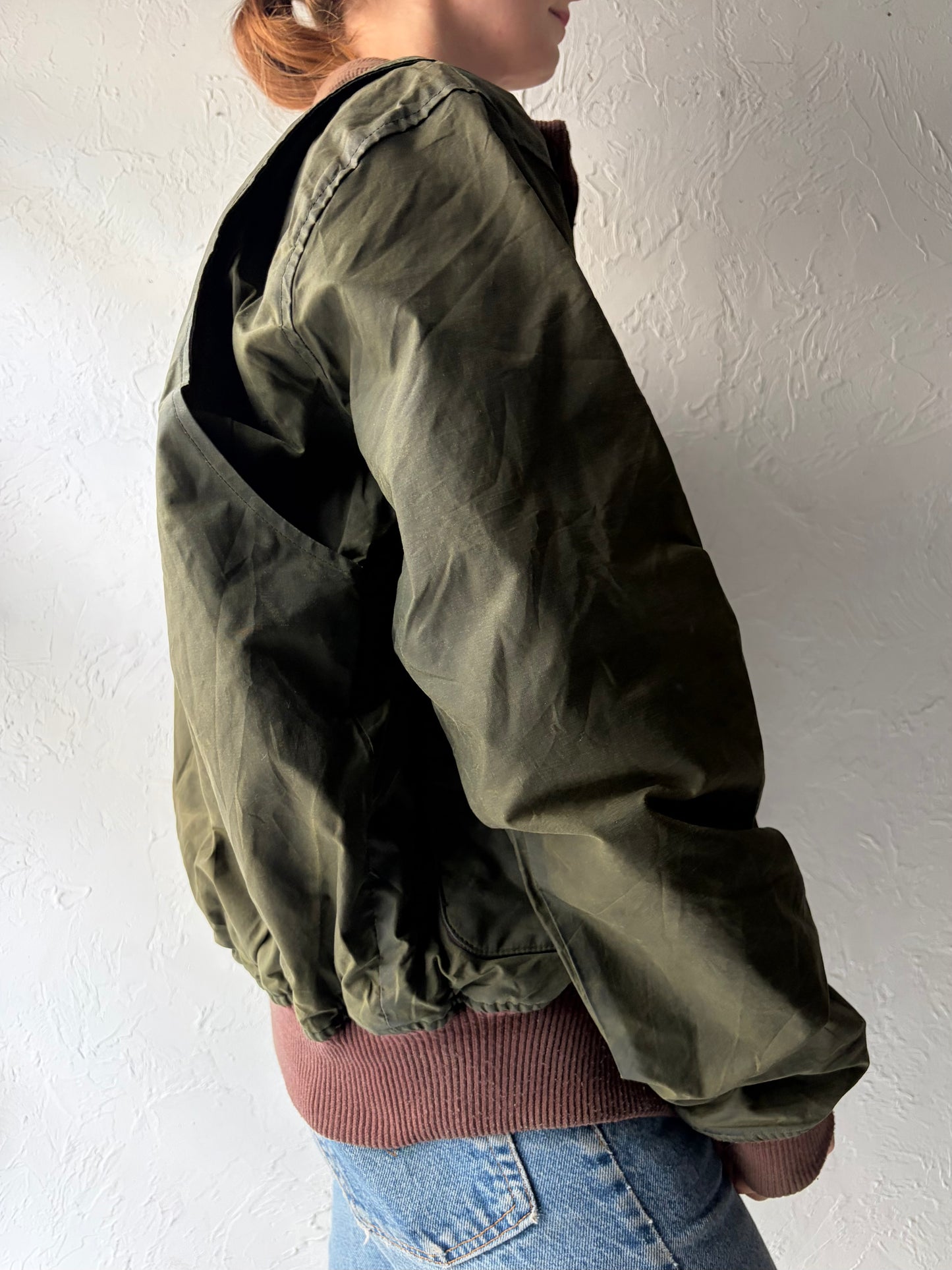 90s 'Polo' Green Equestrian Waxed Cotton Riding Bomber Jacket / Vintage 1990s Retro Country Heritage Field Jacket / Small