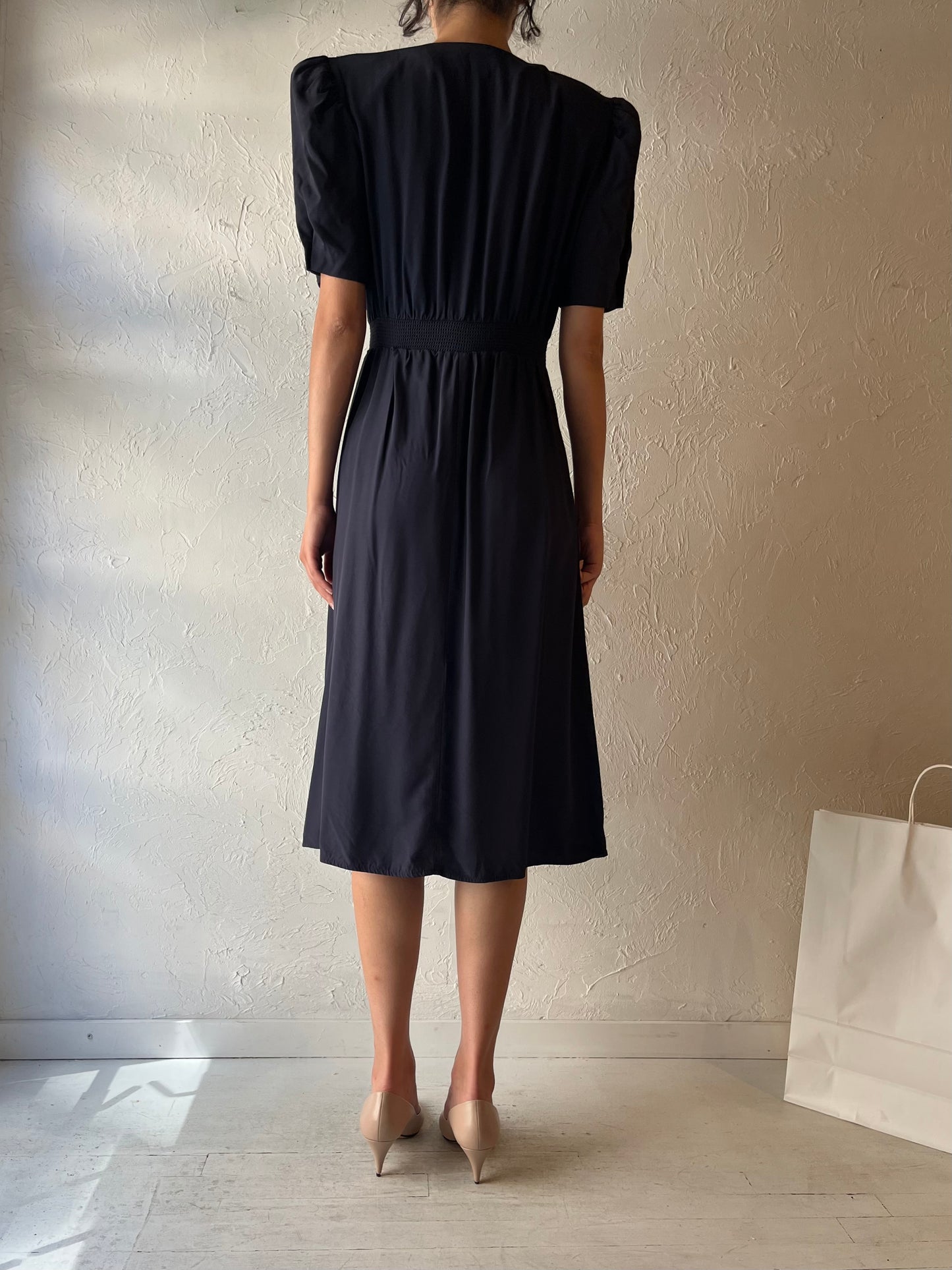 80s 'Scarlett' Black Collared Dress / Small