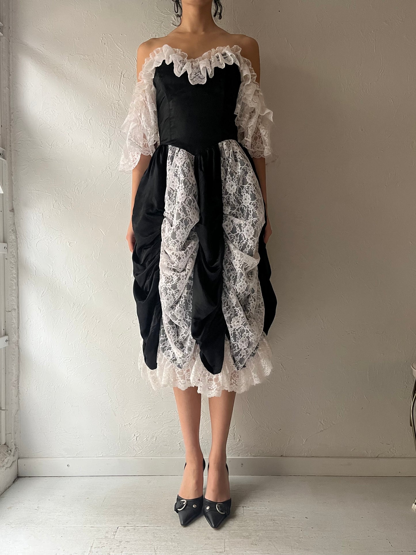 80s 'Loralie' Black and White Southern Formal Dress / Medium