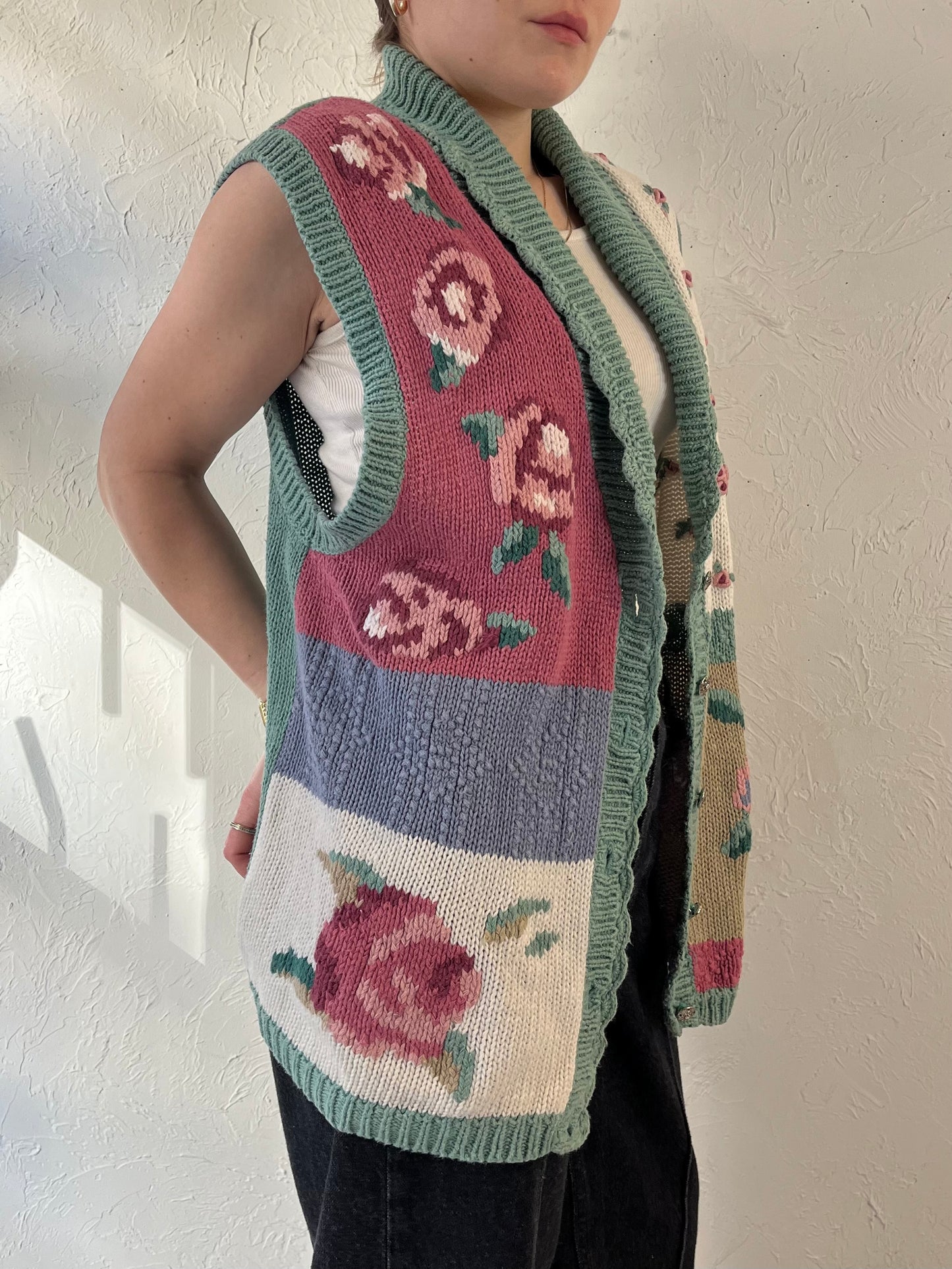 90s ‘Gina Peters’ Floral Knit Vest / Large