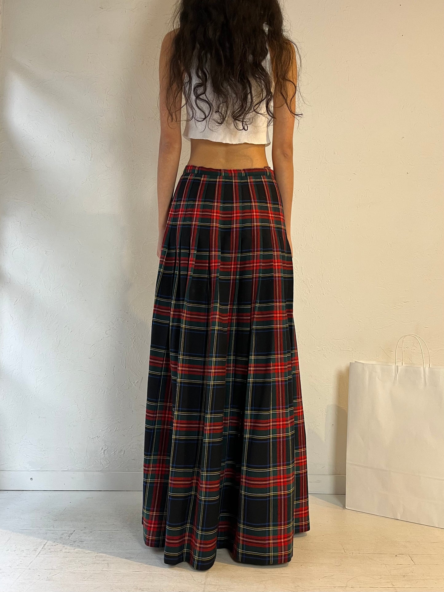 70s ‘Surrey Classics' Plaid Wool Maxi Skirt / Small - Medium