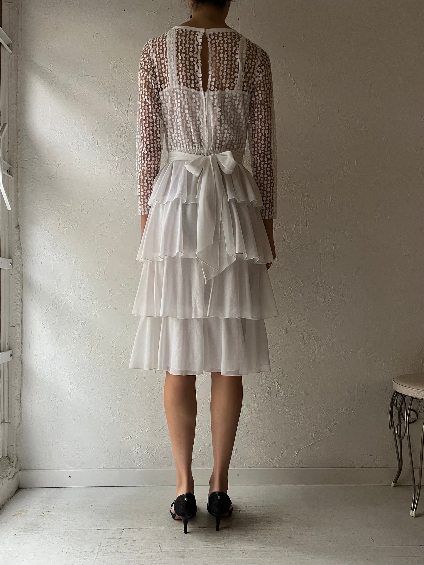 60s 'Mary Martin’ White Ruffle Dress / Small