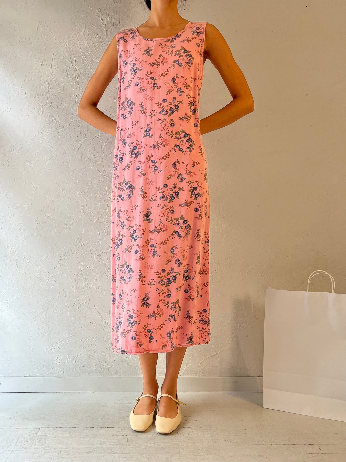 90s 'Cherokee' Pink Floral Print Rayon Dress / Small