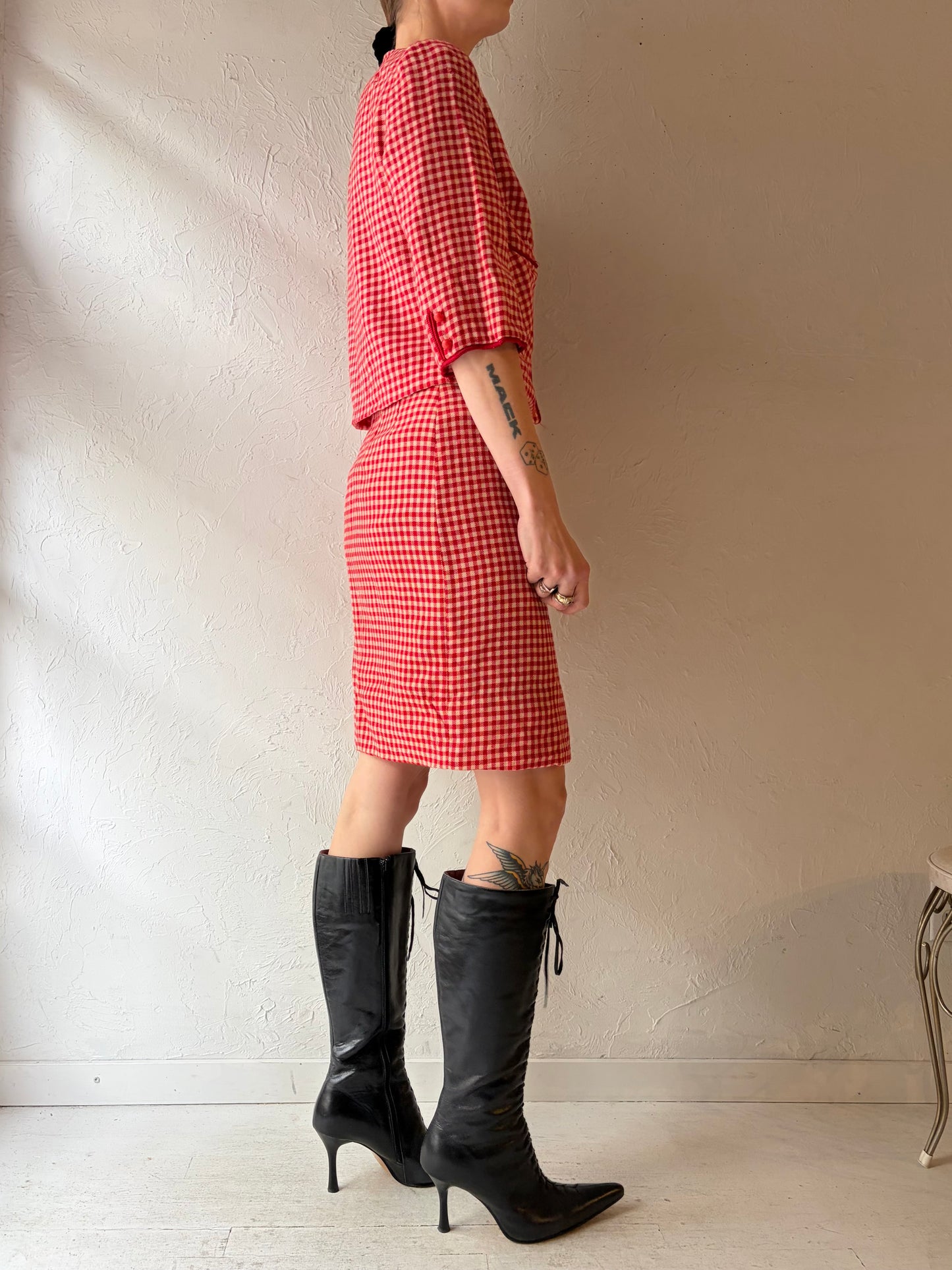 60s/70s 'Sportempos' Red Plaid Wool Set / Union Made / Small