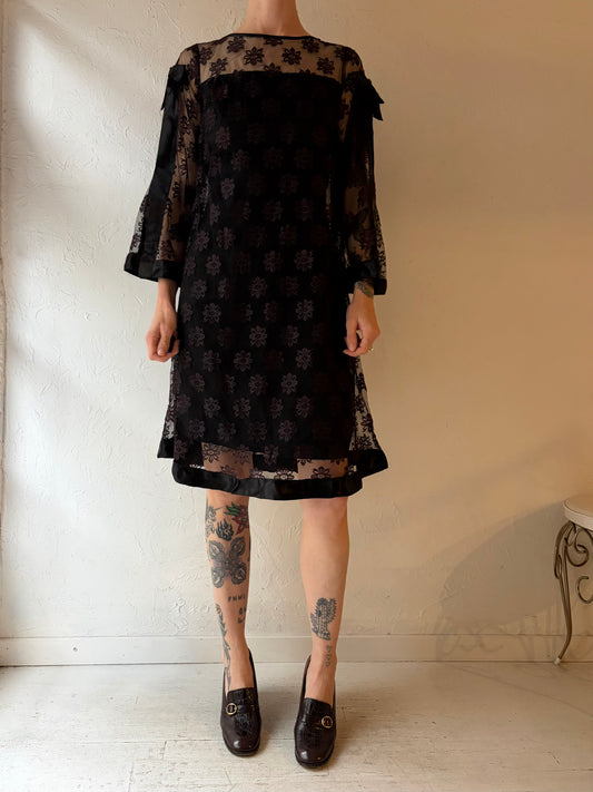 60s Black Lace Dress / Small