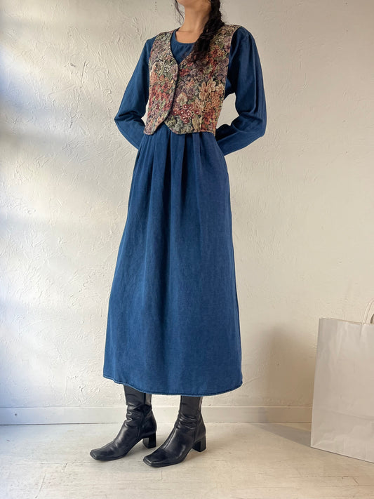 90s ‘Carol Anderson’ Long Sleeve Denim Dress / Medium