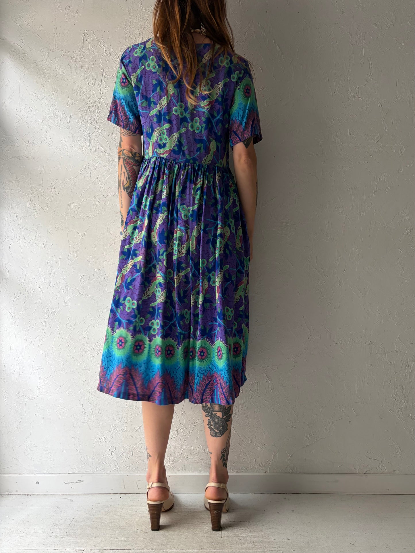 Vintage 'Rainbow Jo' Patterned Midi Skirt / XS
