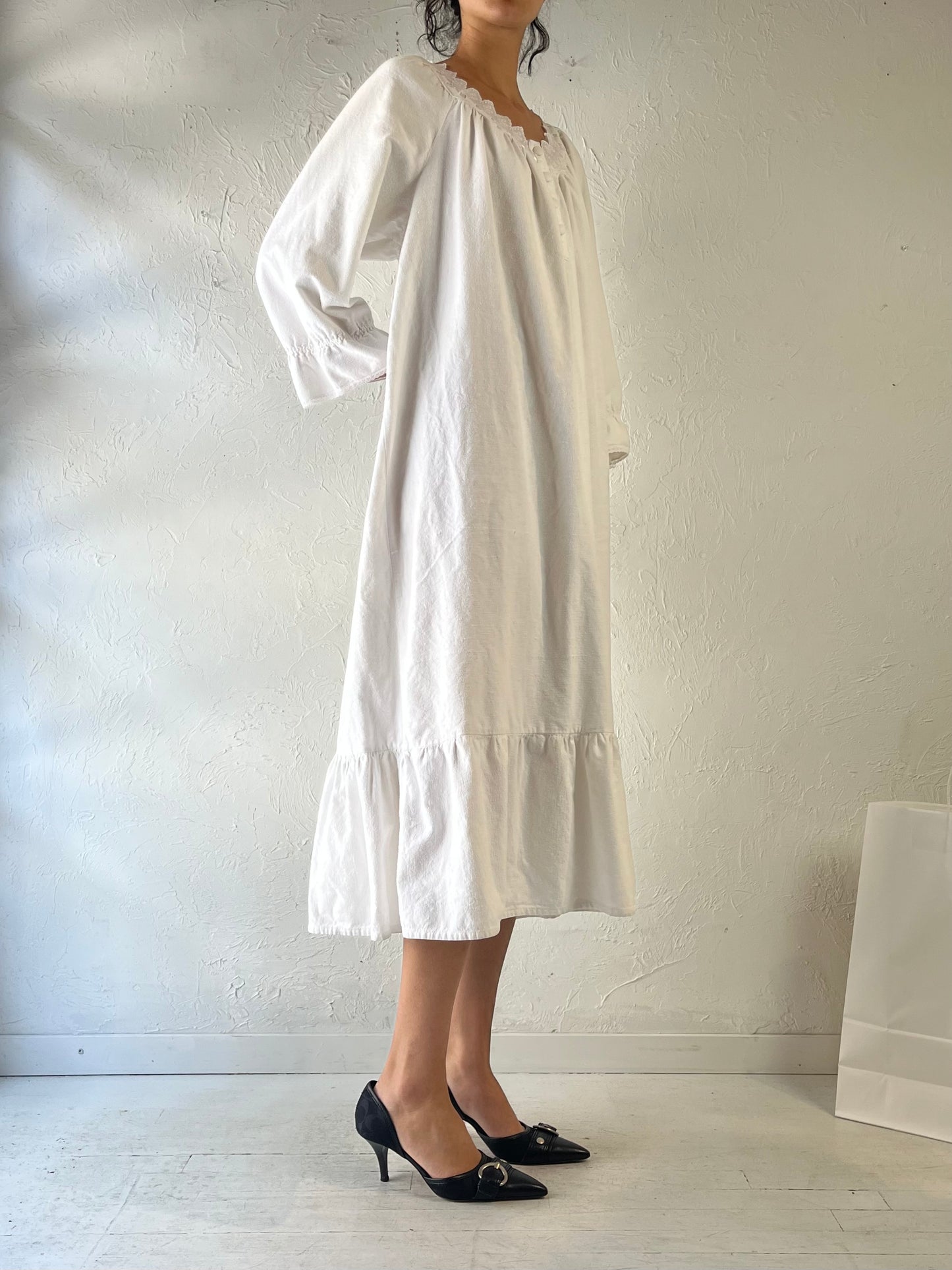 90s ‘La SENZA’ Thick White Cotton Dress / Medium