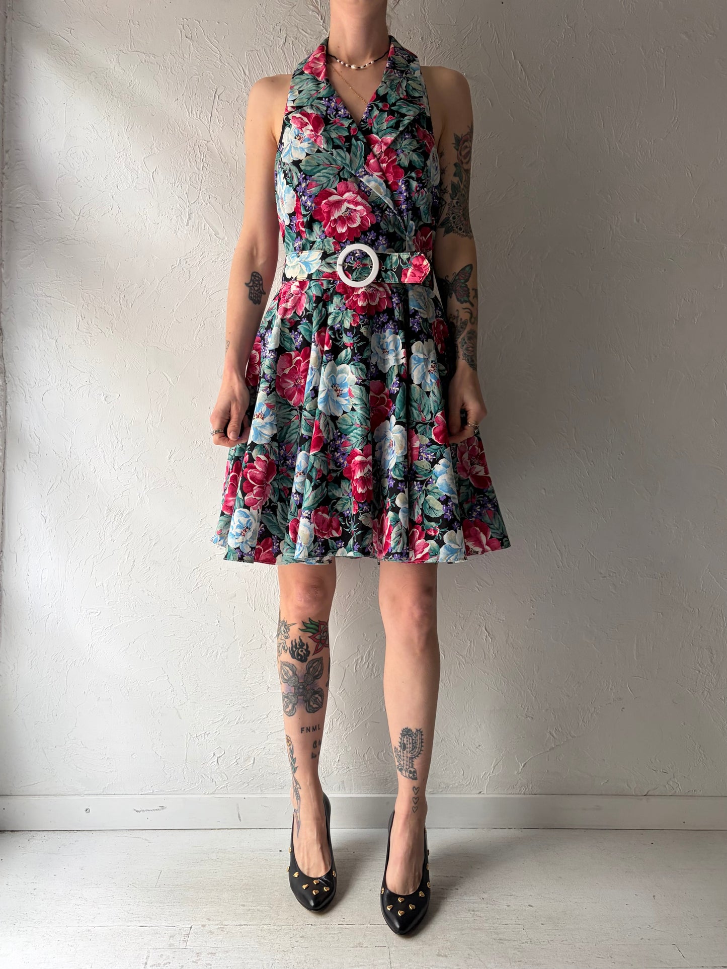 Vintage Floral Halter Dress / Medium