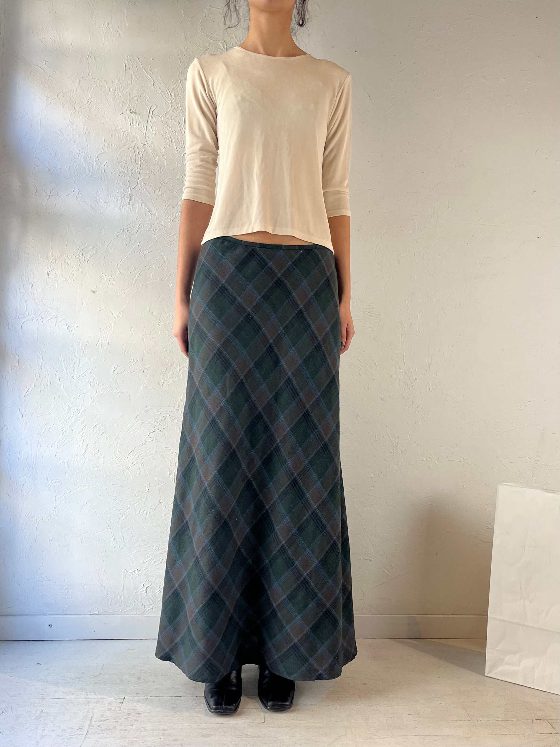 Y2K ‘Liz Claiborne’ Plaid Wool Maxi Skirt / Medium