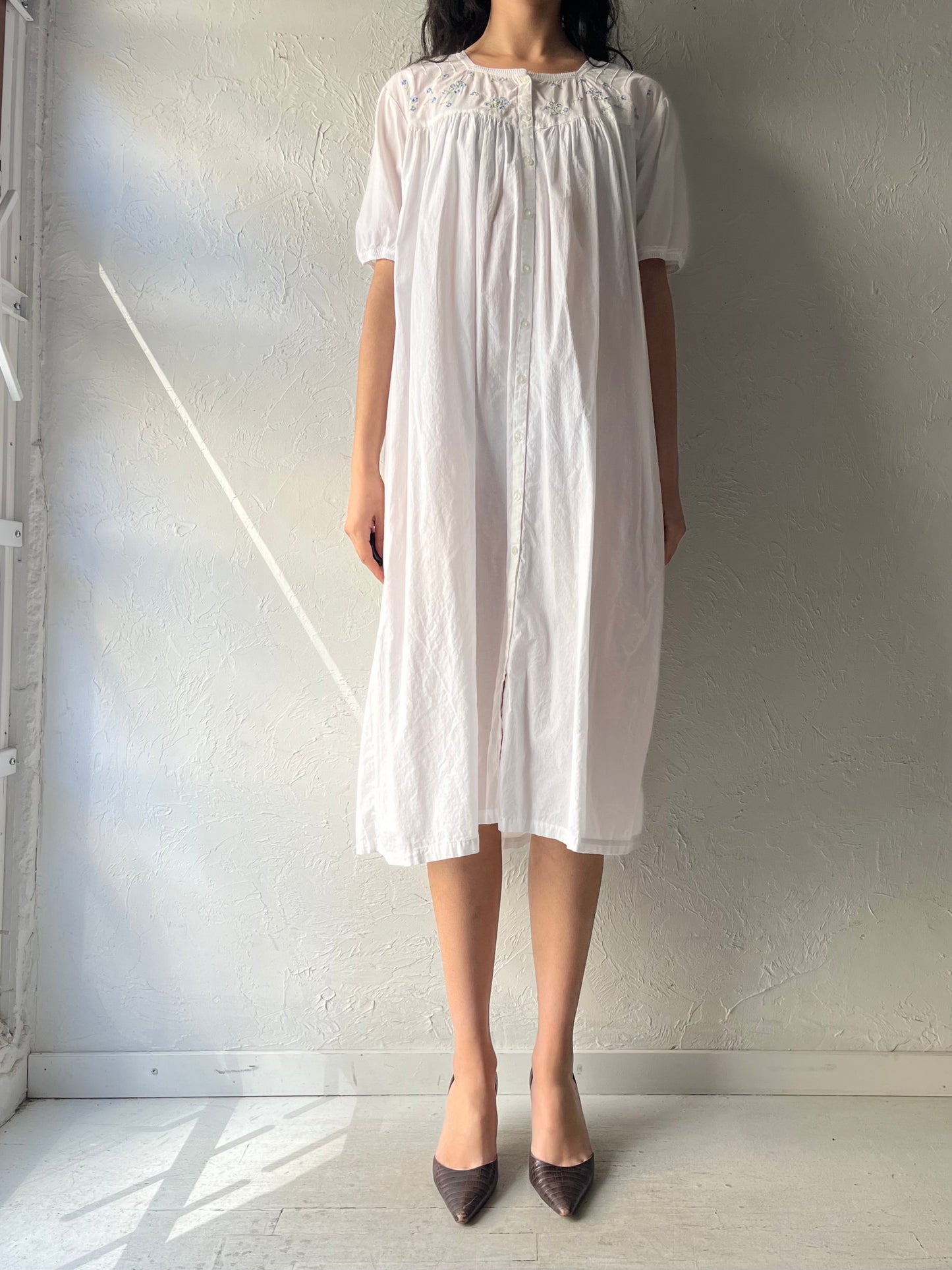 Y2k 'Secret Treasures' White Romanic Summer Nightgown / Vintage 2000s Cottagecore Nighty Dress / Large