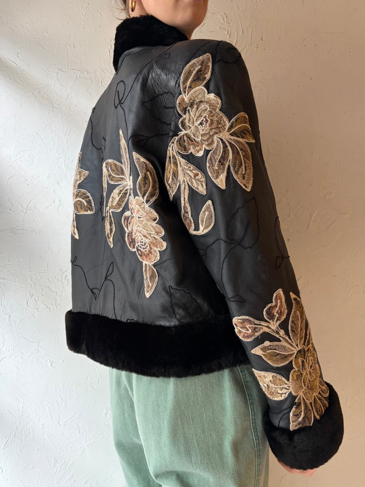 Vintage 'Wai Yin Chen' Embroidered Leather Jacket / Small