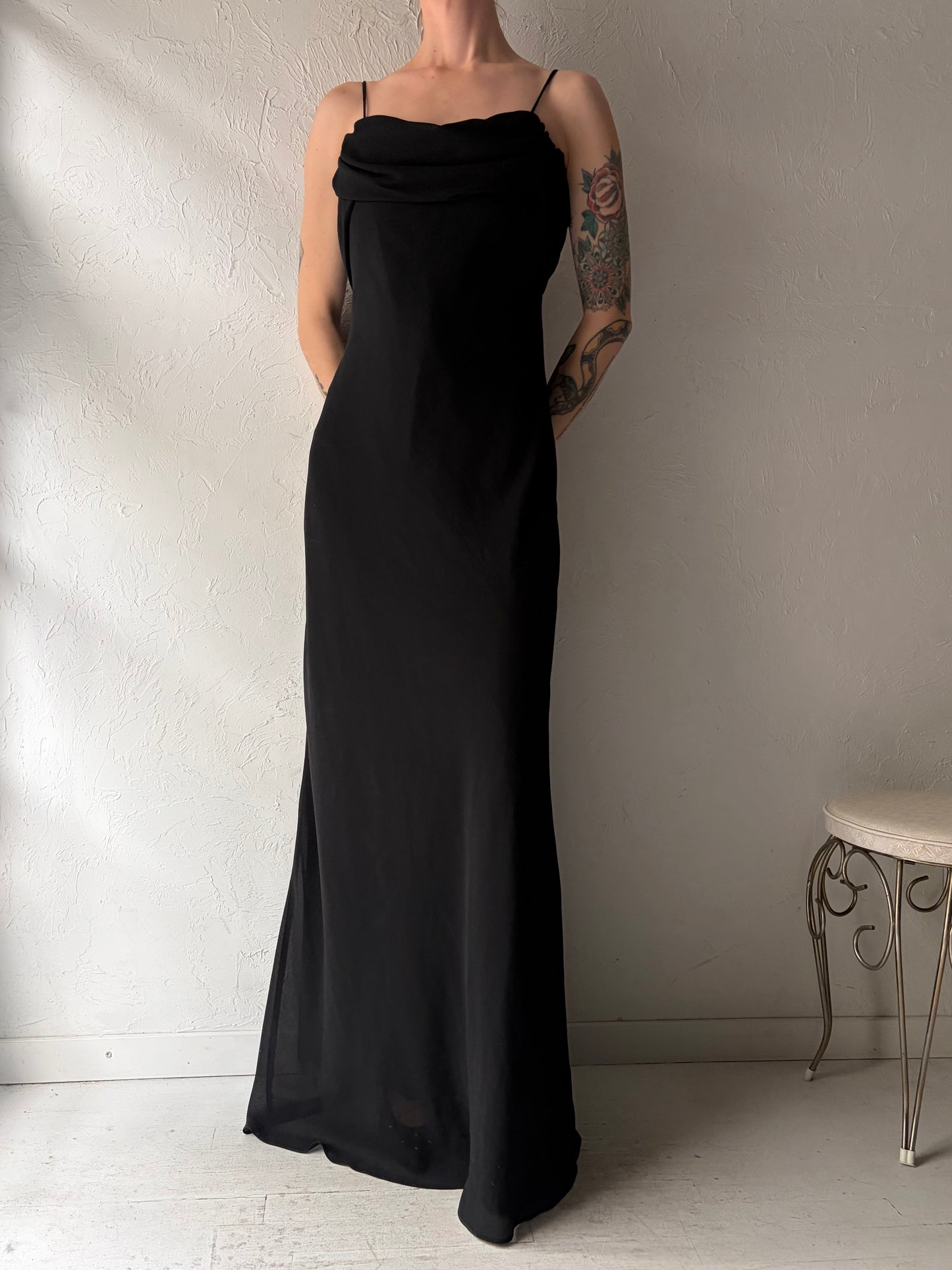 90s 'Jessica' Black Cowl Neck Formal Dress / Medium