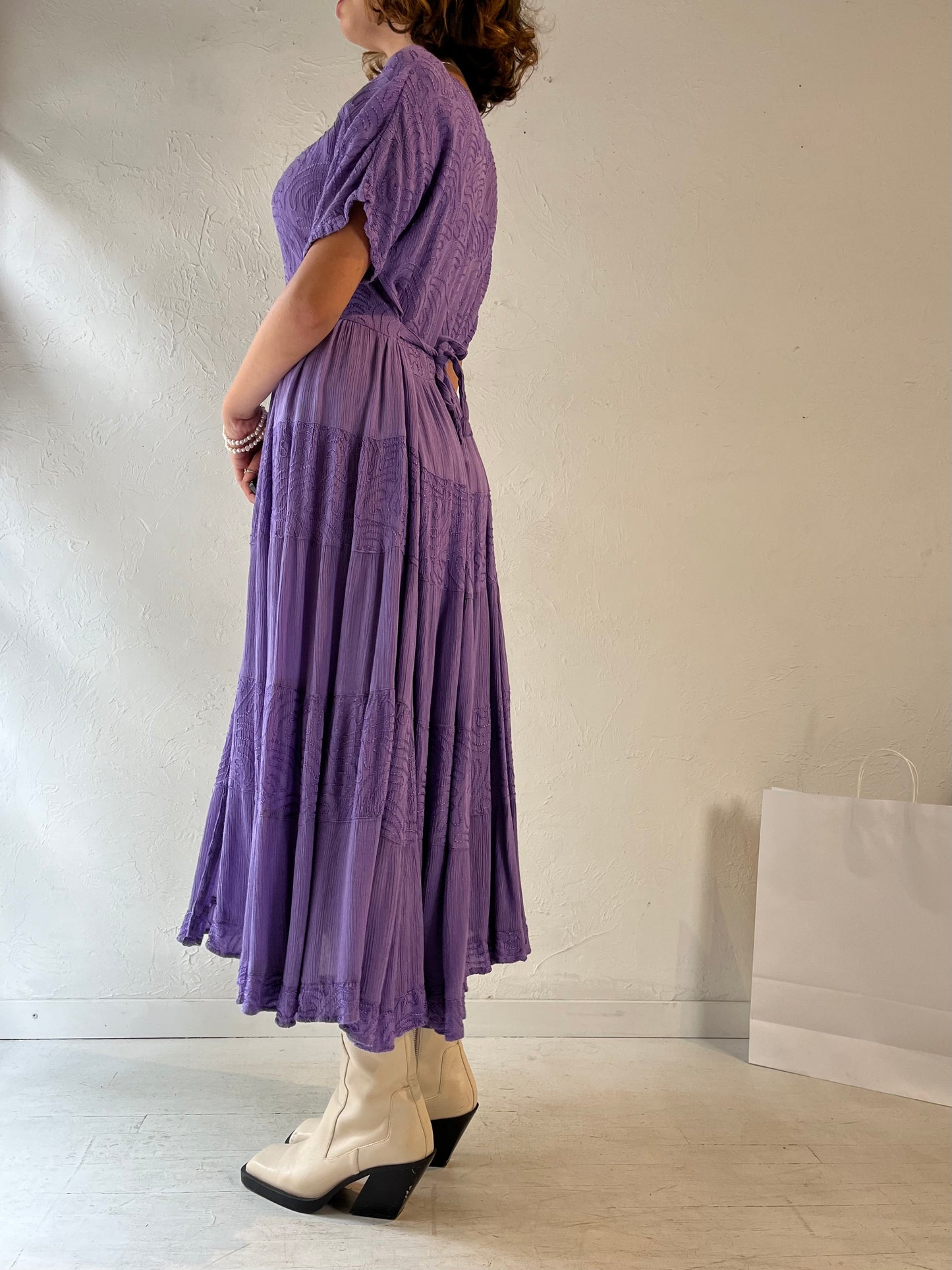 90s 'Variations' Purple Embroidered Dress / Large