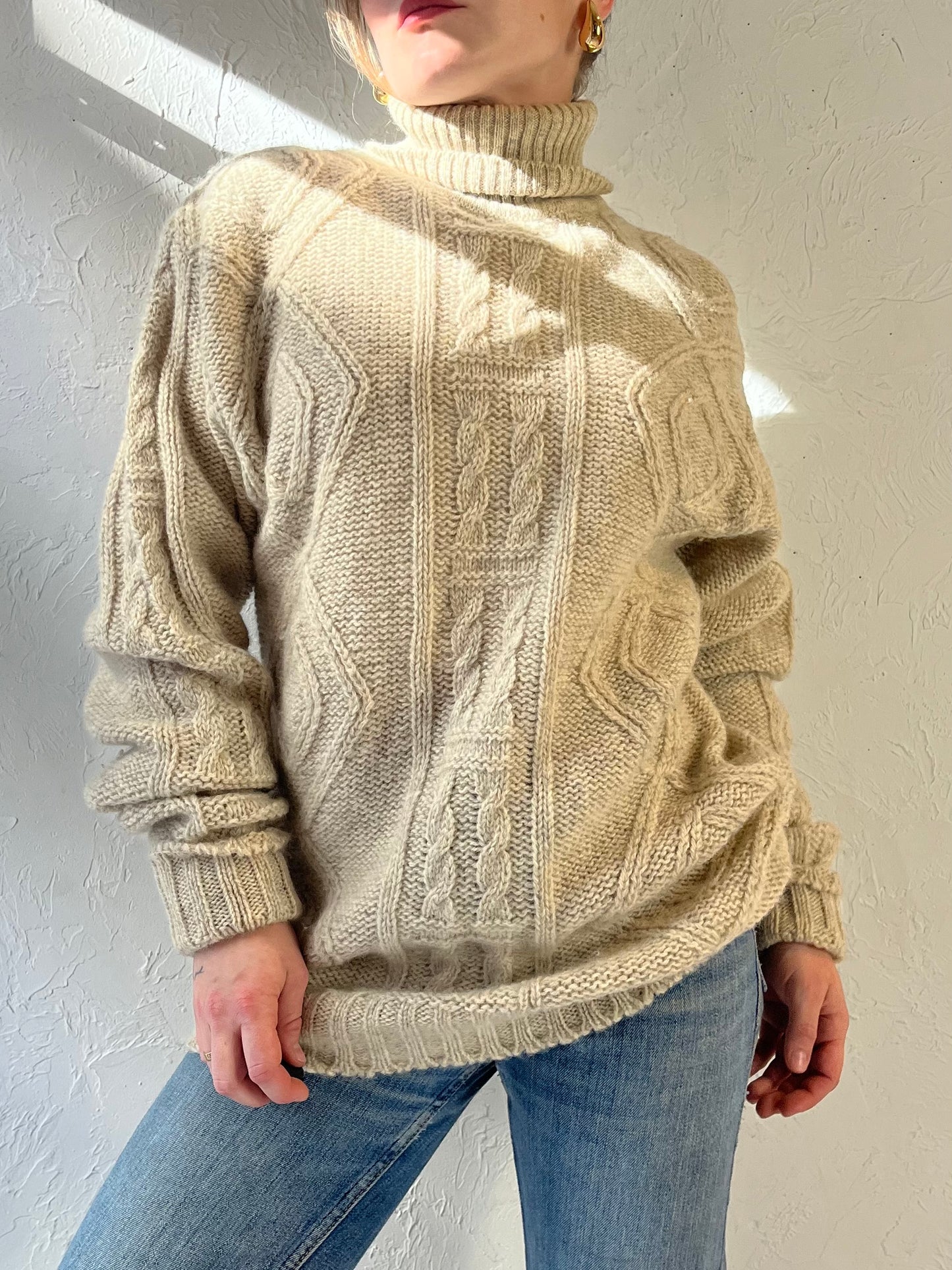 90s ‘Umberto’ Wool Cable Knit Turtle Neck Sweater / Small - Medium