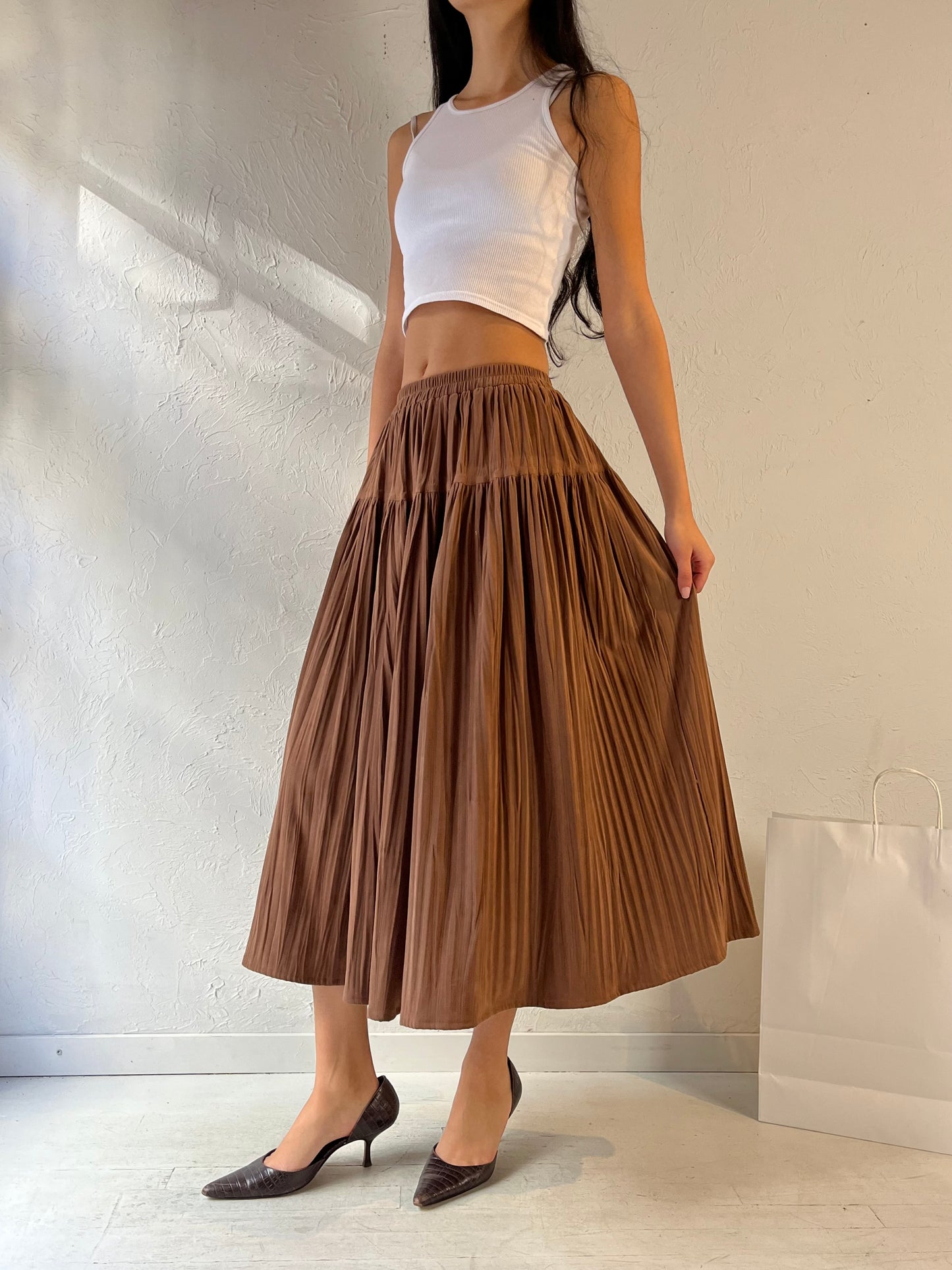 90s ‘Sharon Young’ Brown Tiered Skirt / Small