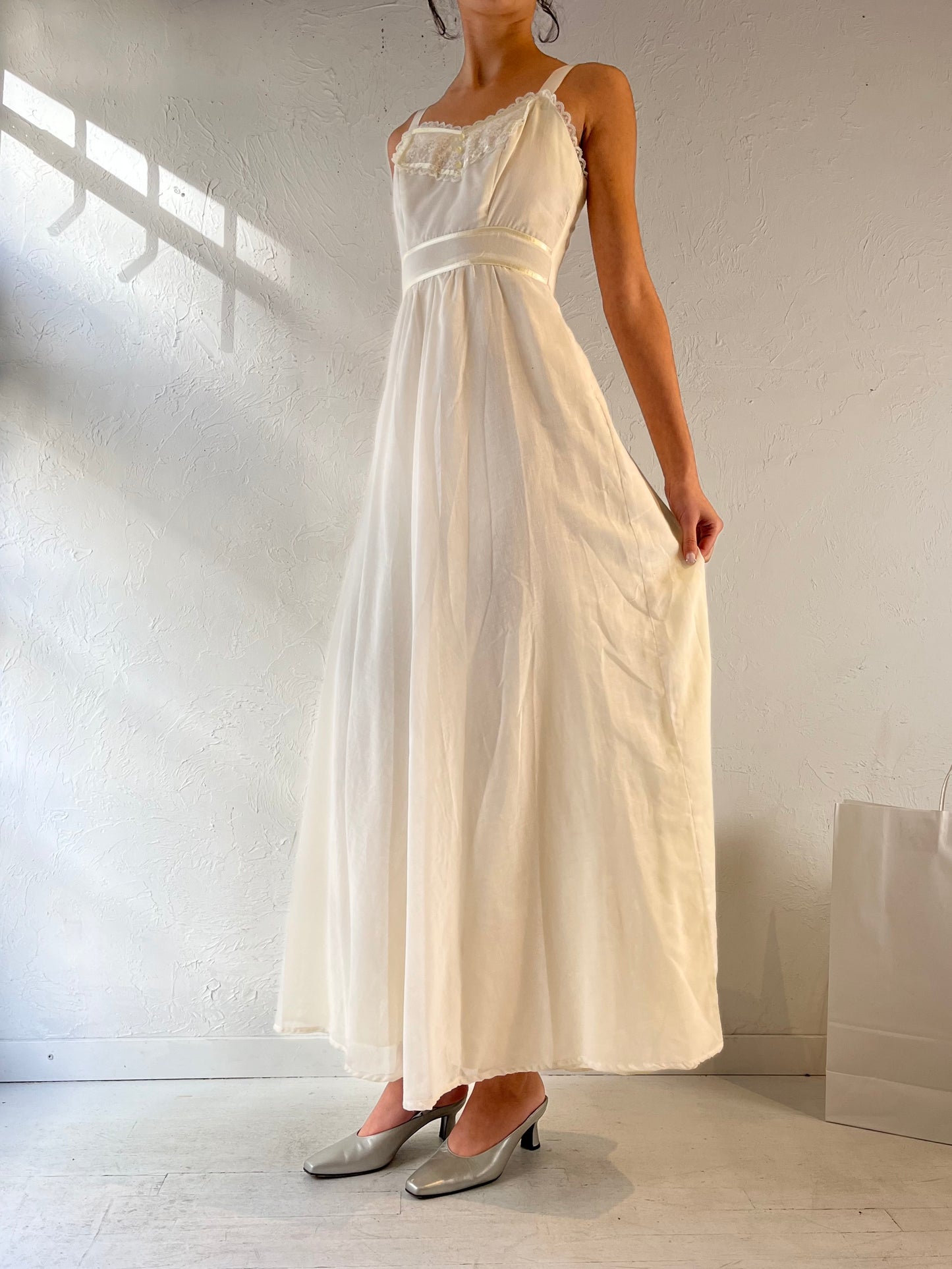 Vintage Handmade Cream Peasant Maxi Dress / Small