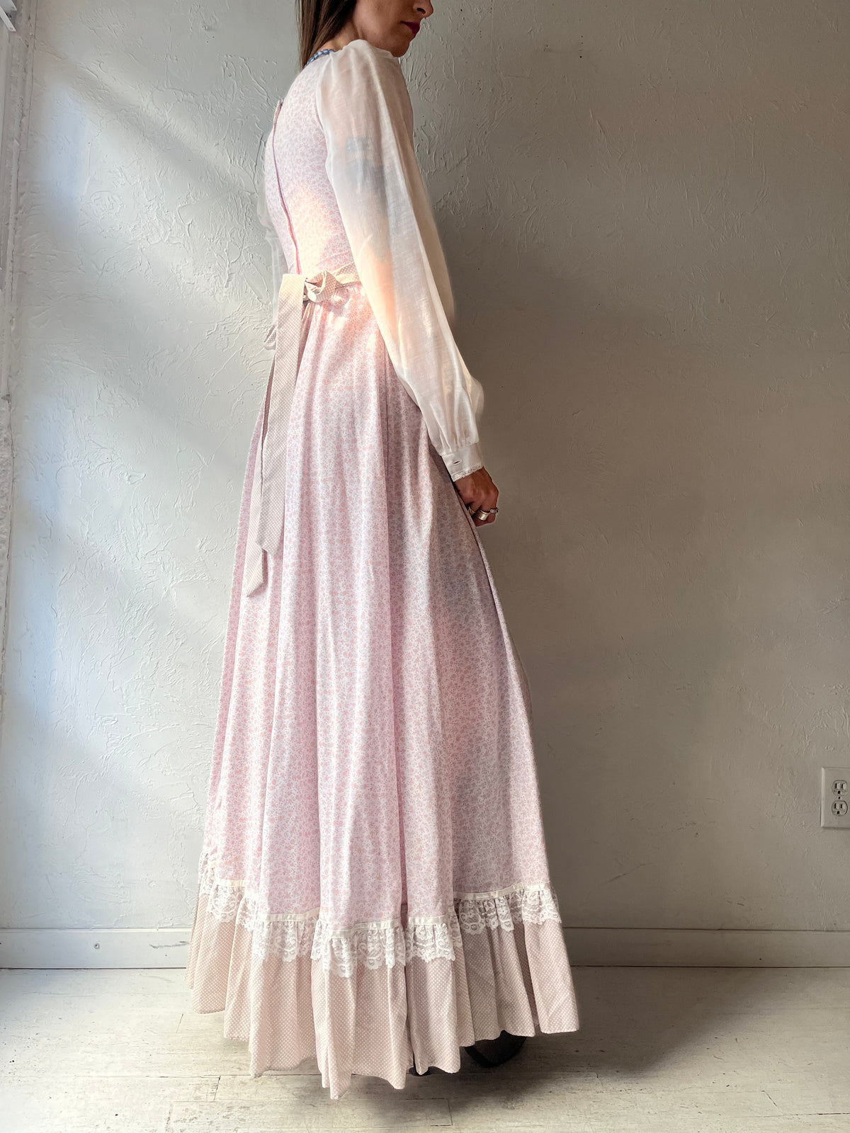 70s 'Shamash & Yofi Gunne Sax' Floral Long Sleeve Peasant Hippie Boho Maxi Dress / Small