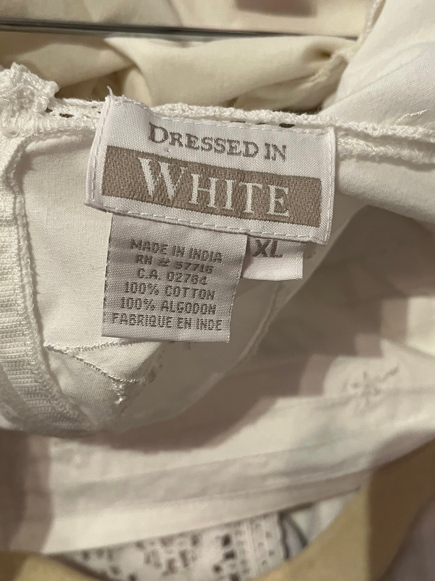 90s 'Dressed in White' Long Sleeve Cotton Dress / XL