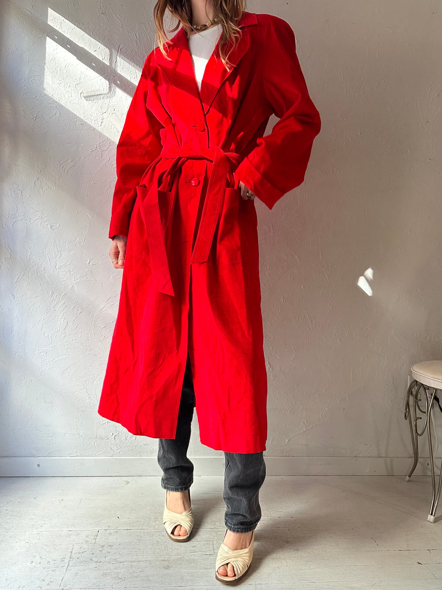 70s 'Ultra Suede' Red Trench Coat / Union Made / Medium