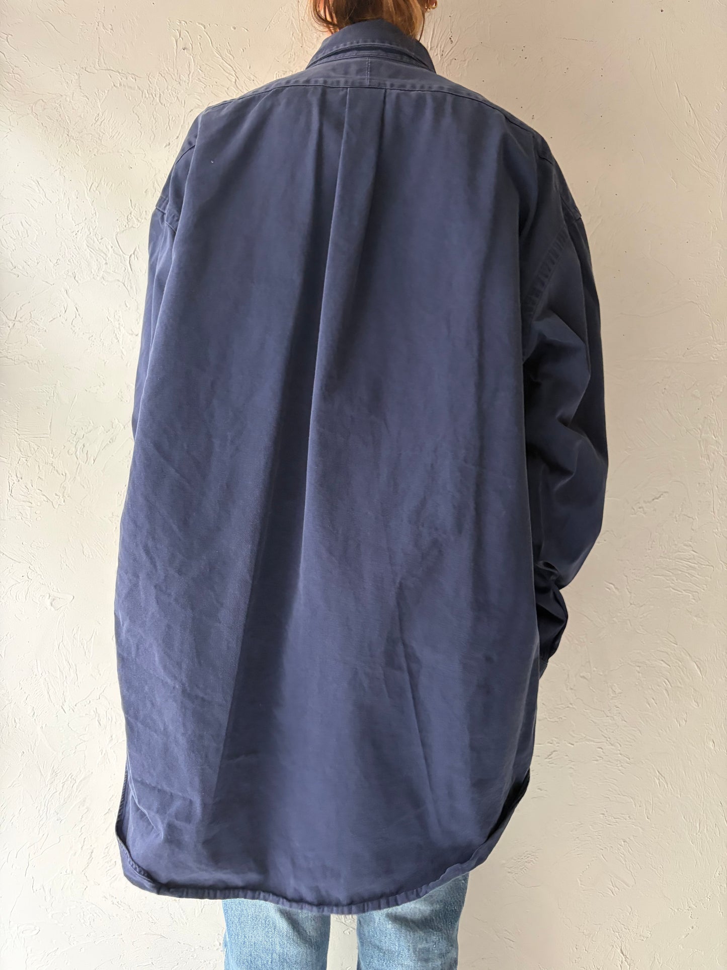 Vintage 'Ralph Lauren' Navy Blue Thick Cotton Shirt / XL