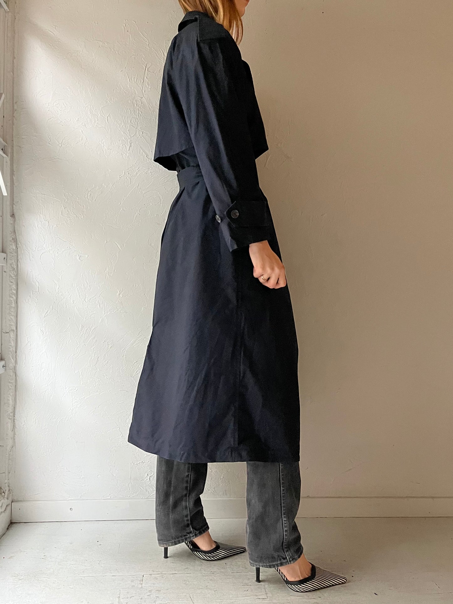 90s ‘Anne Klein’ Navy Blue Lined Trench Coat / Medium