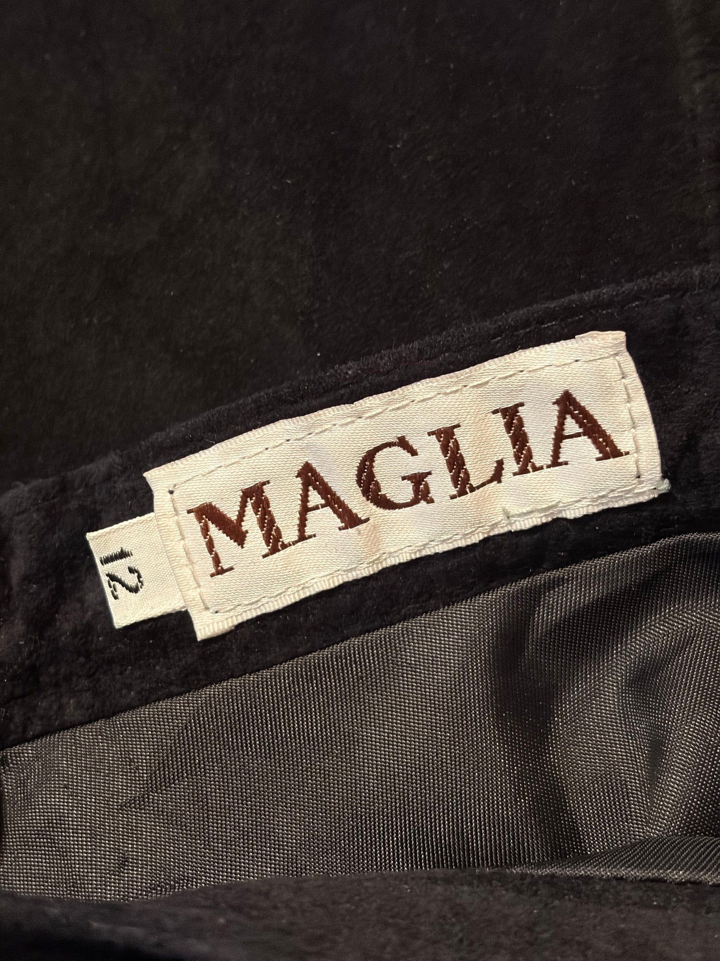 80s 'Maglia' Black Suede Leather Midi Skirt / Medium