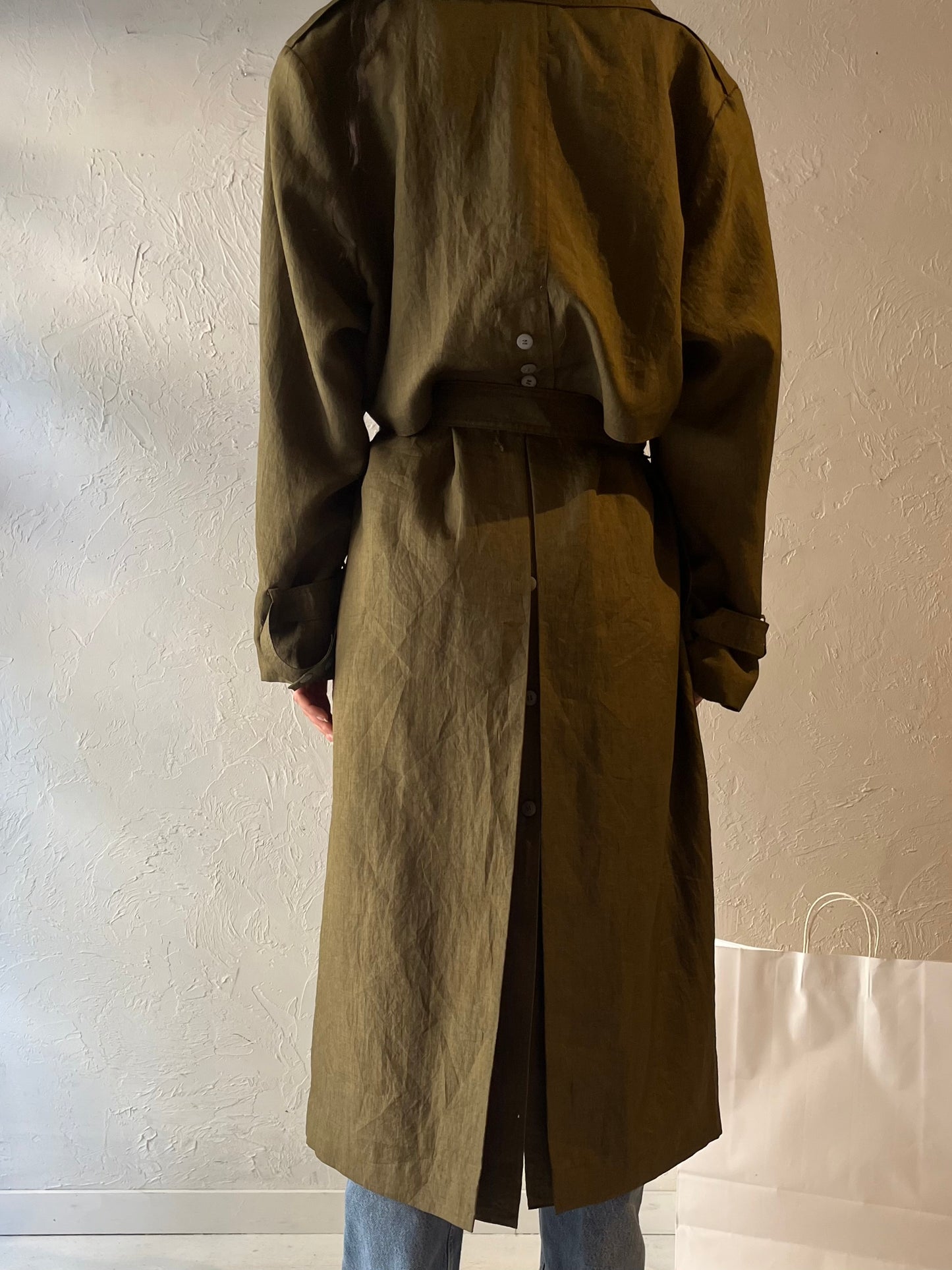 Y2k 'Collection Elegante' Green Lightweight Trench Coat / Large