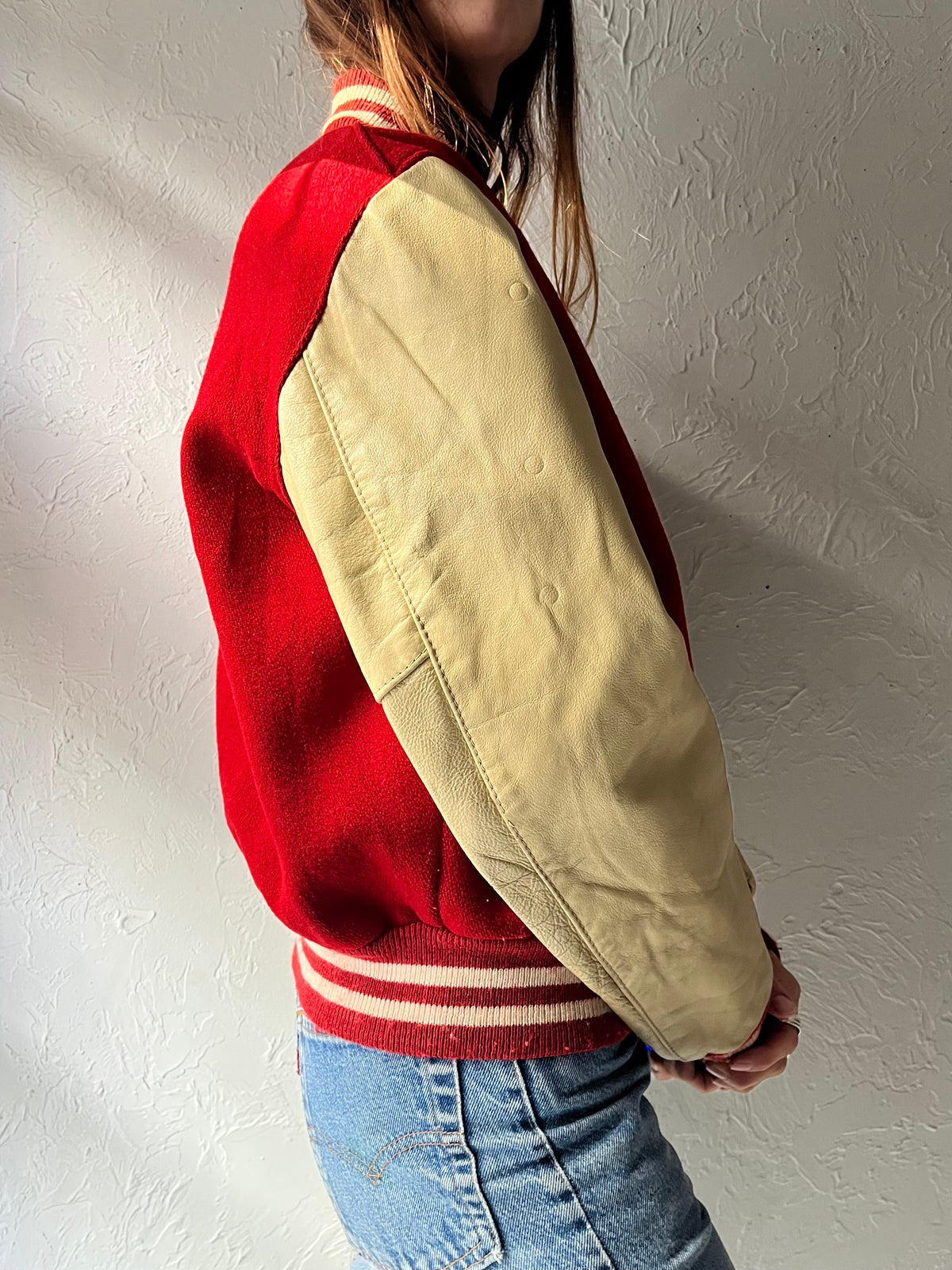 70s 'Arsco' Red Wool Leather Varsity Jacket / Small
