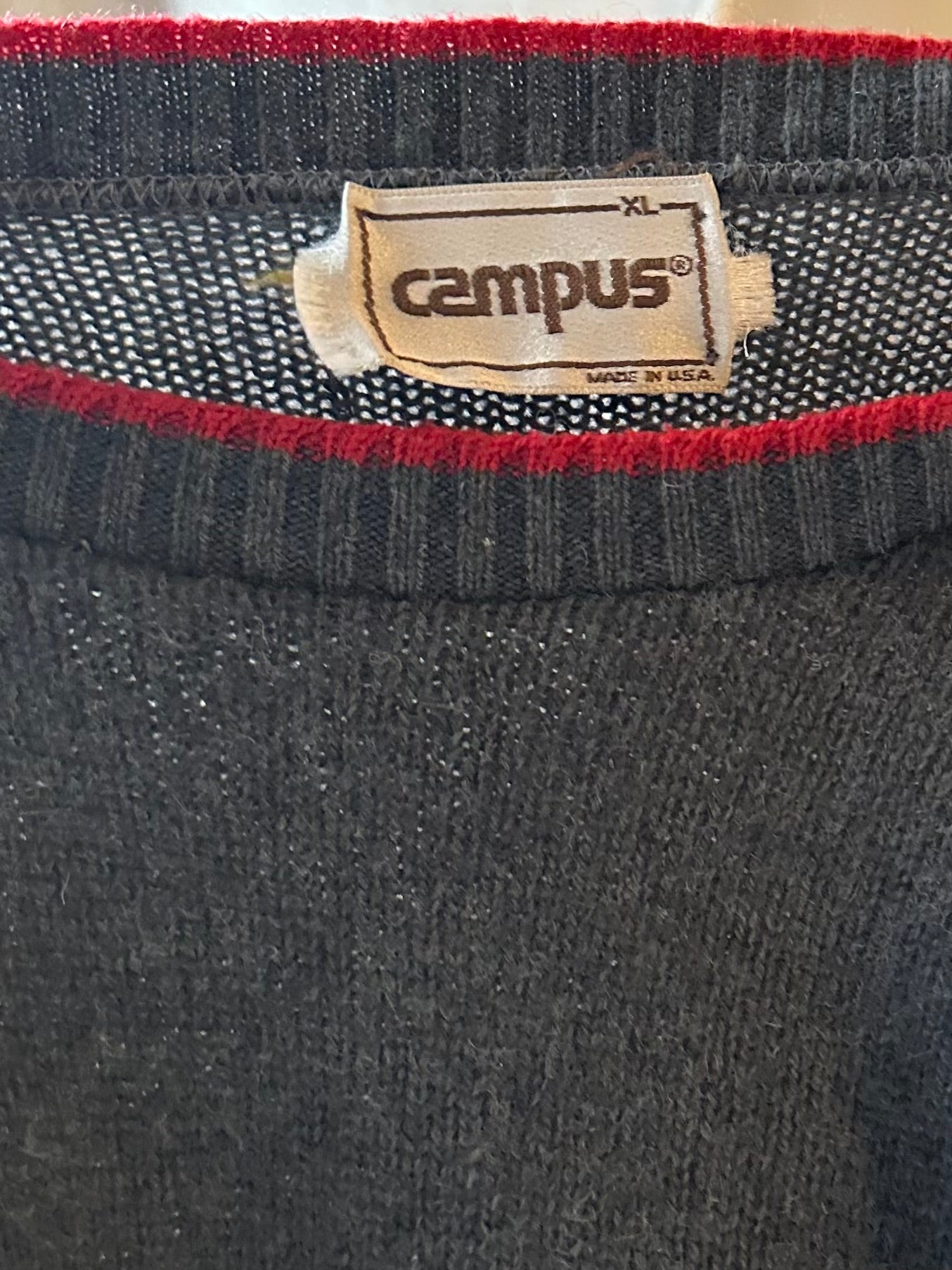 90s ‘Campus’ Grey Crew Neck Sweater / XL