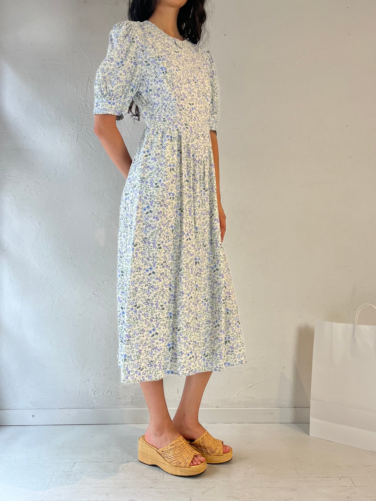 90s 'Linda Lundstrom' Floral Print Rayon Dress / Medium