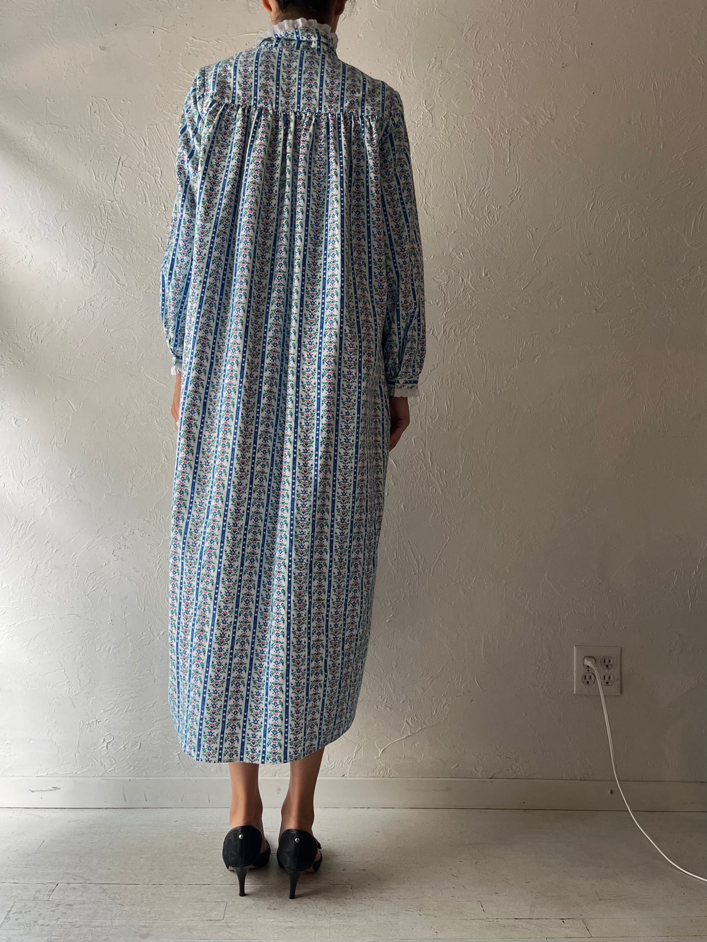 90s 'Saly Lang' Floral Flannel Cottagecore Prairie Maxi Nighty Dress / Vintage 90s Romanic Grannycore Sleep Dress / Medium