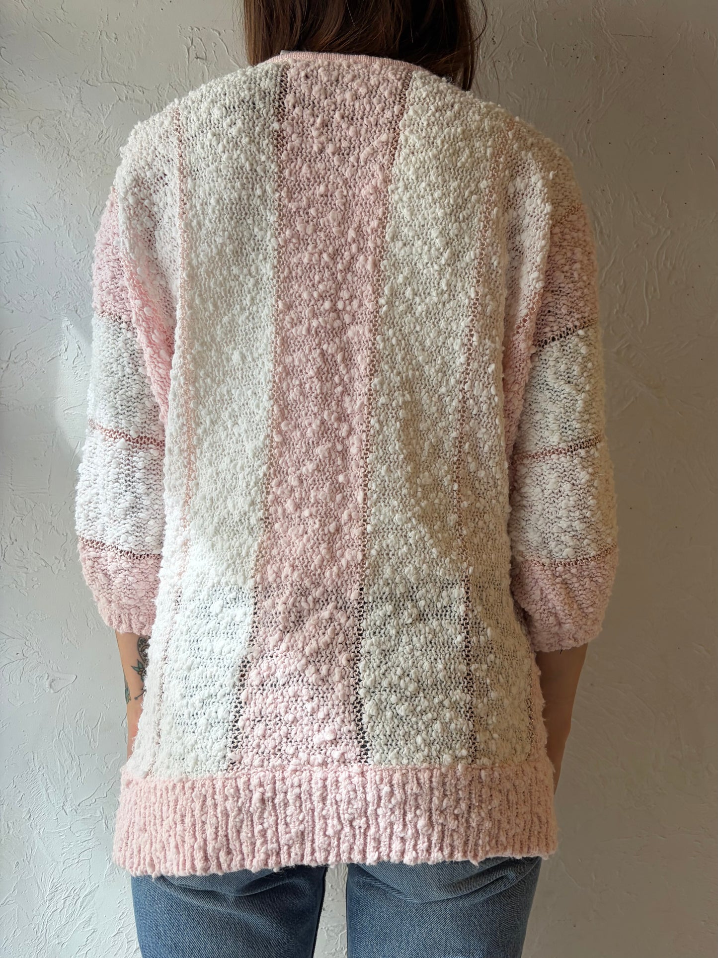 90s 'Eaton' Pink Striped Spring Sweater / Mediu