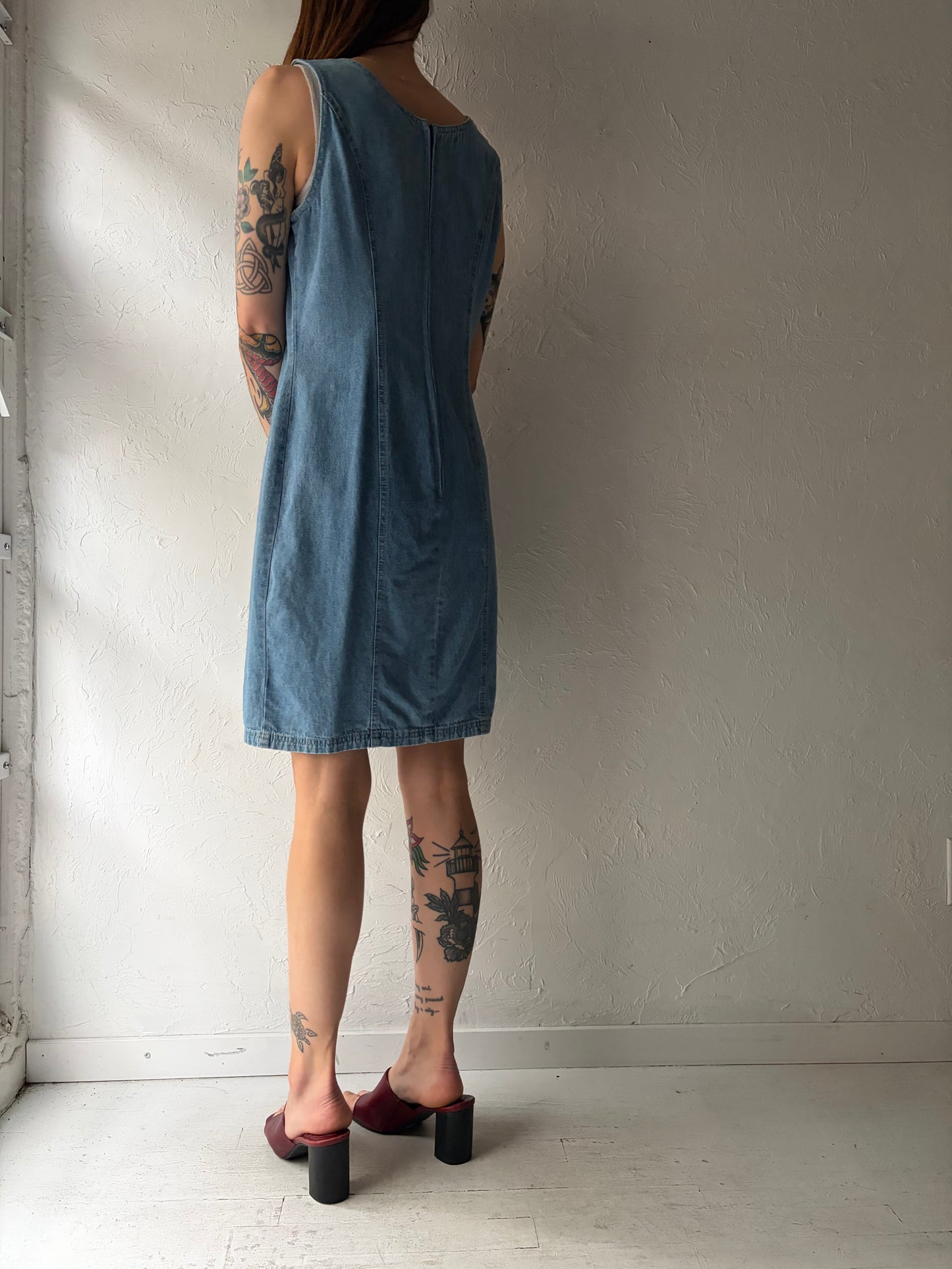 80s 'Vintage Blue' Denim Western Mini Dress / Vintage 1980s Retro Cowboy Dress / Small