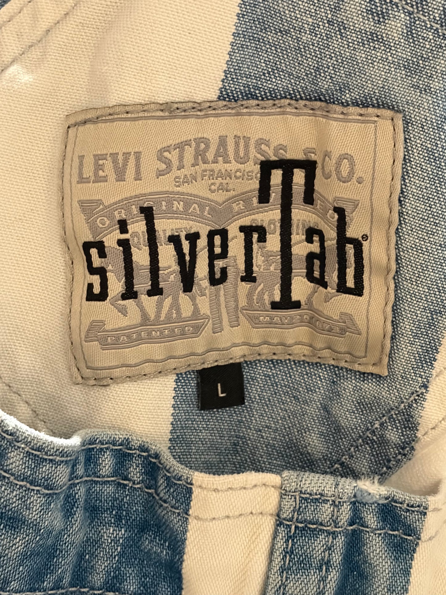 Y2k ‘Silver Tab’ Striped Denim Overall Shorts / Large