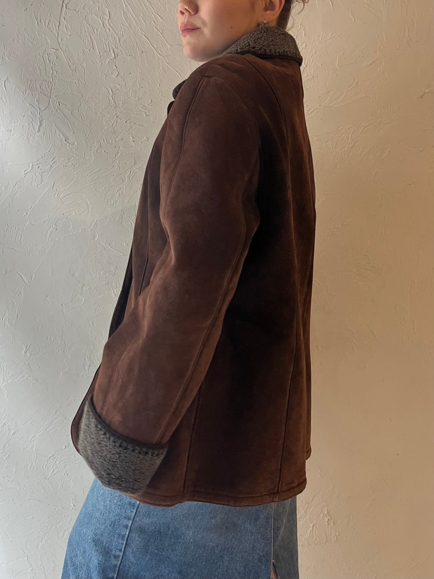 Y2k 'Gallery' Brown Suede Leather Jacket / Large