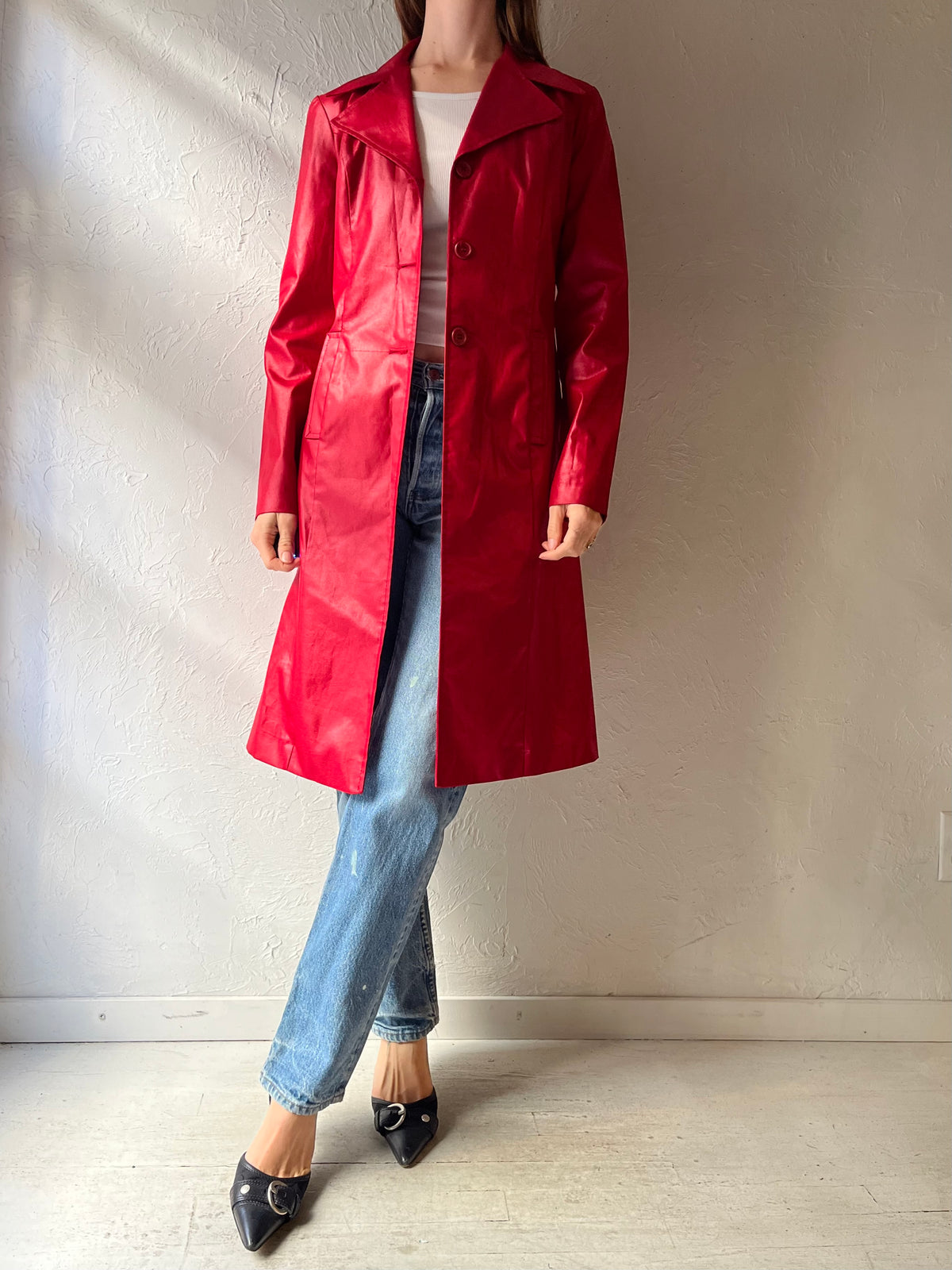 90s 'Le Château' Red Retro Statement Outerwear Trench Coat / Small