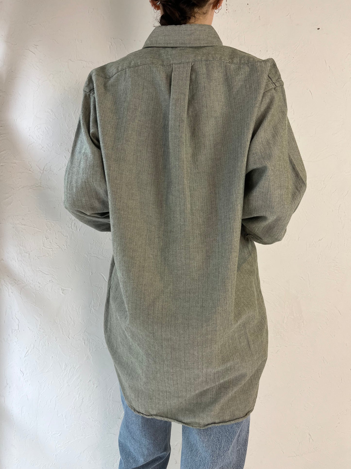 Y2K 'Ralph Lauren' Green Herringbone Cotton Shirt / Small