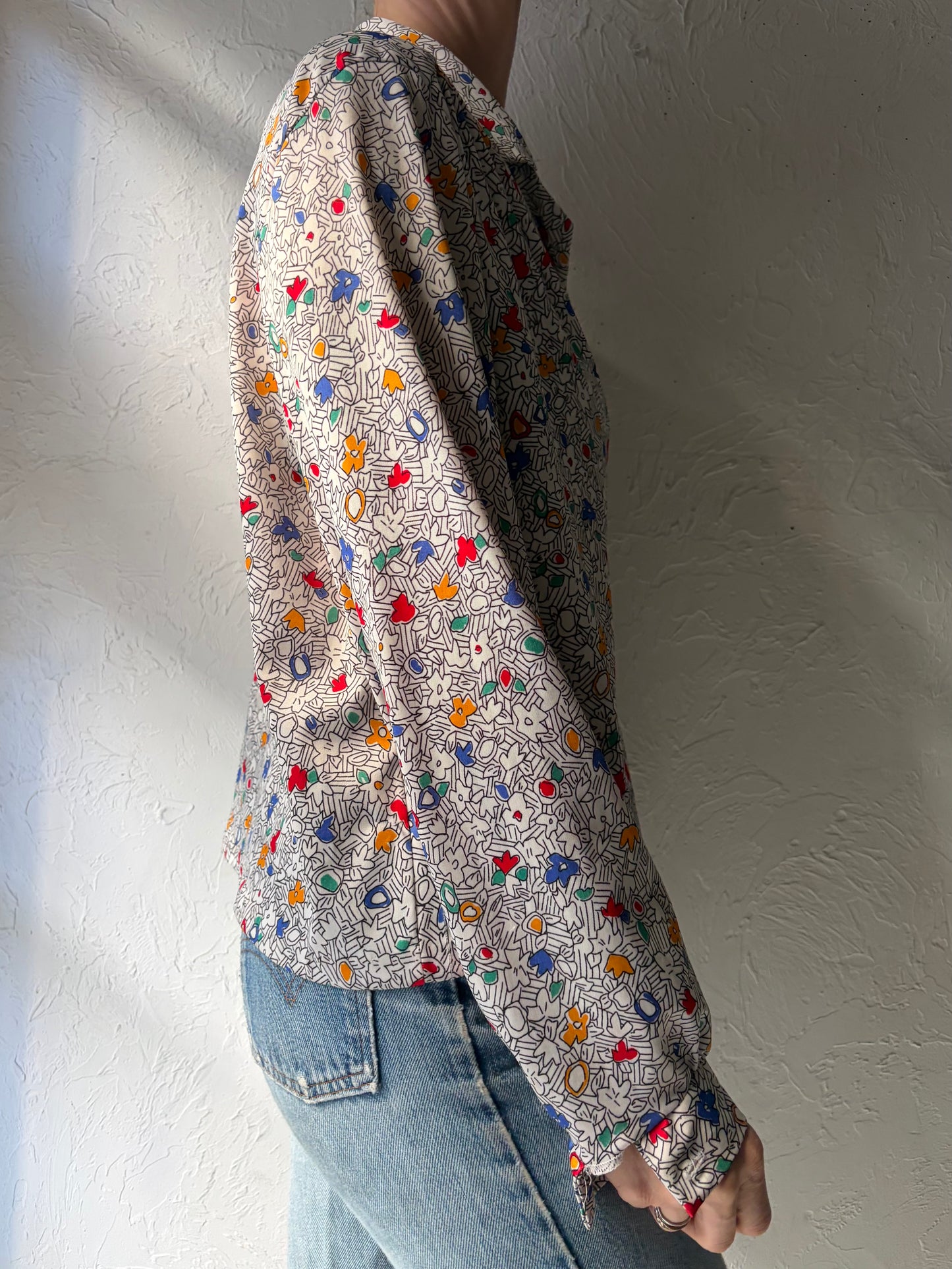 70s 'Blair' Floral Patterned Button up Shirt / Medium