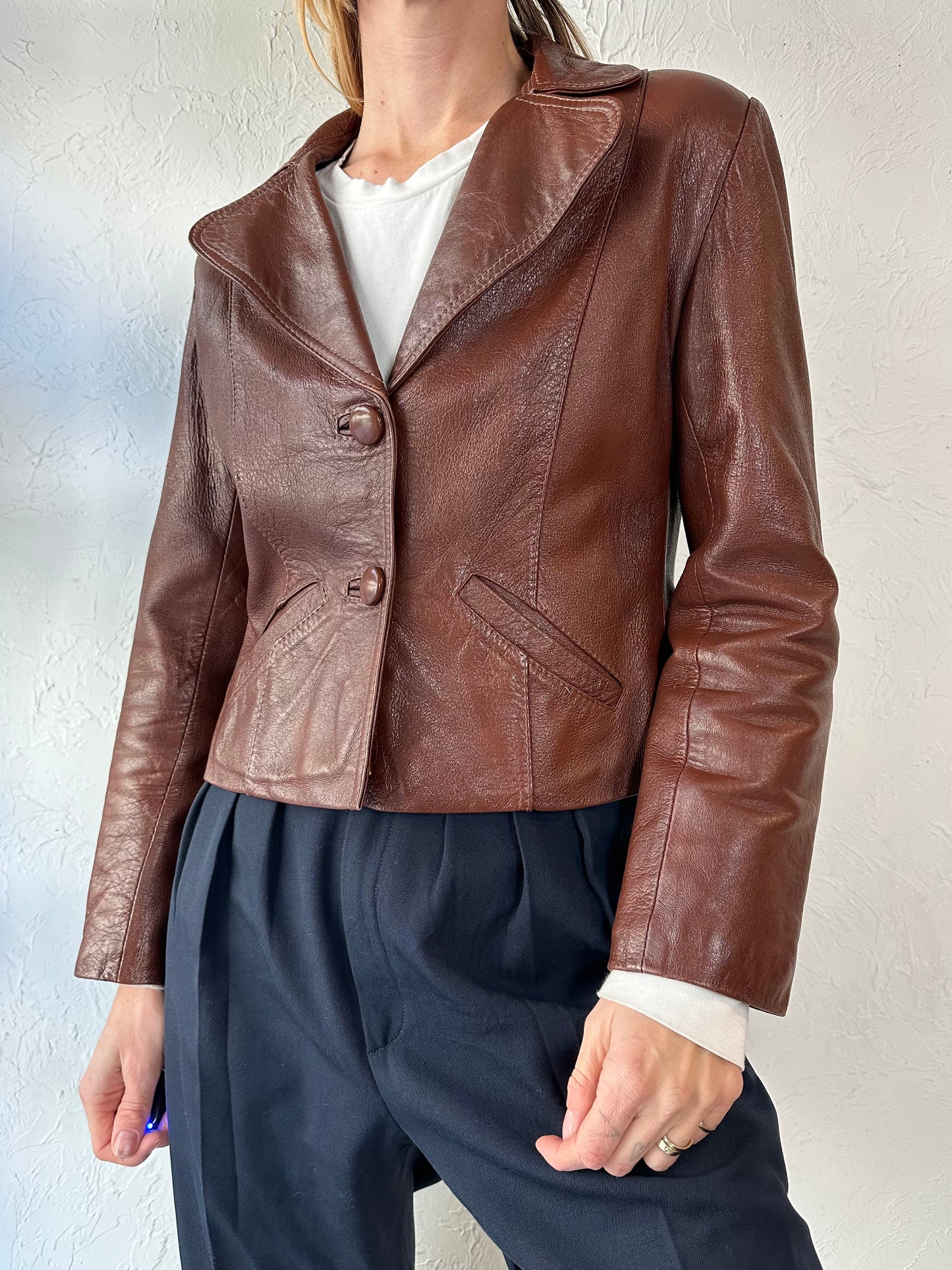 80s Brown Genuine Leather Jacket / Small