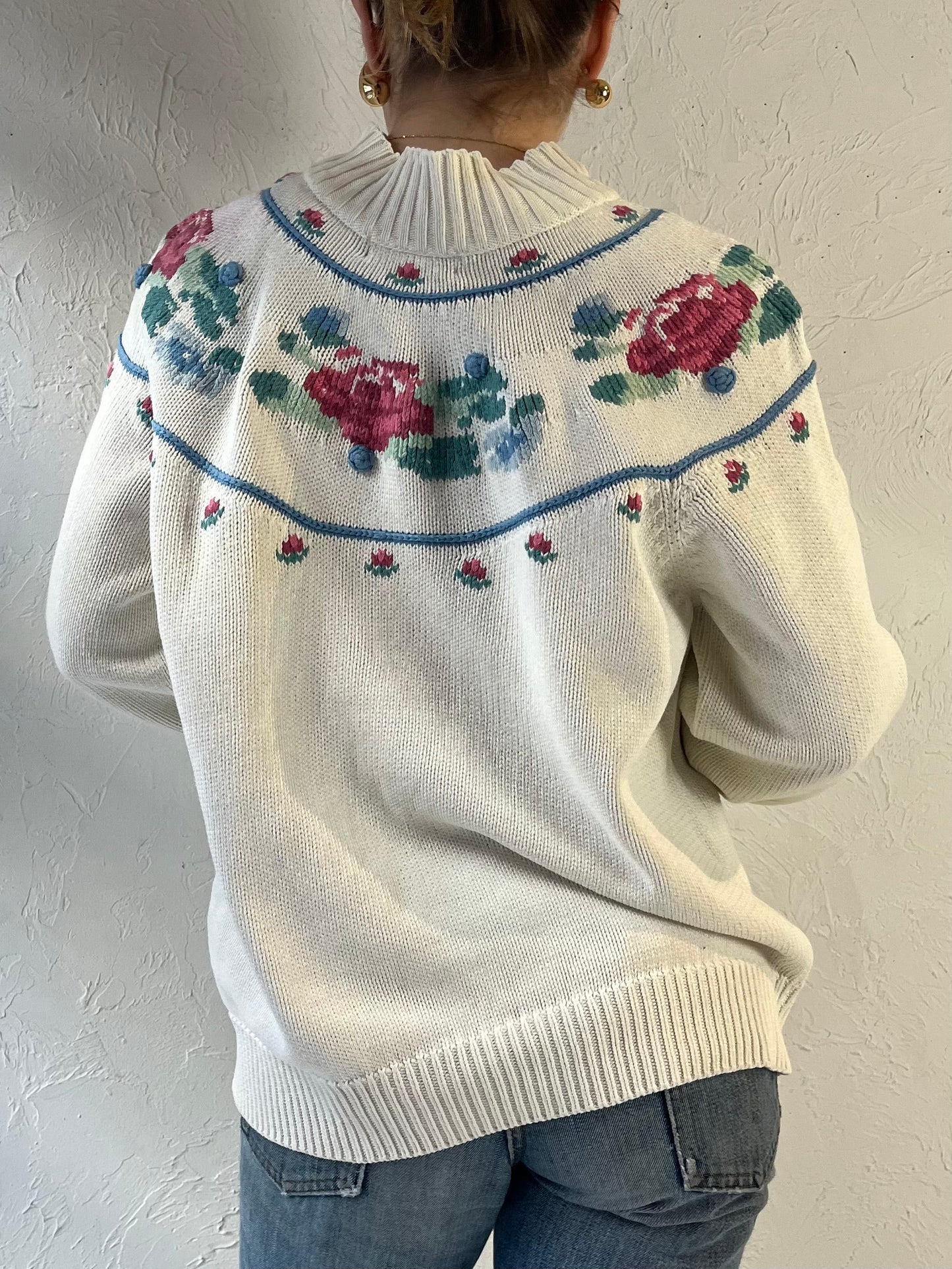 90s ‘North Country’ Floral Knit Sweater / Medium