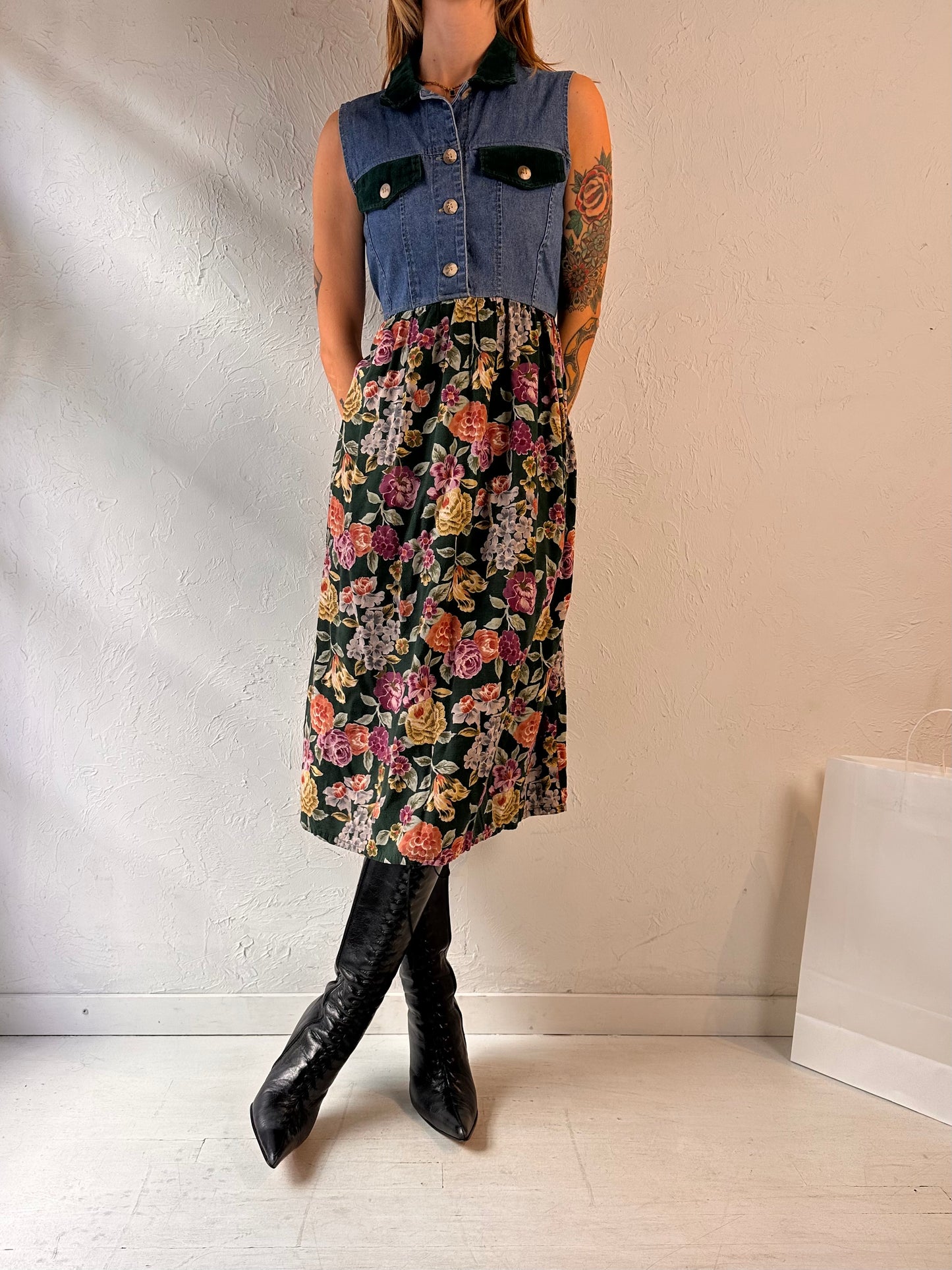 90s 'Peggy Sue' Collared Denim Maxi Dress / Small
