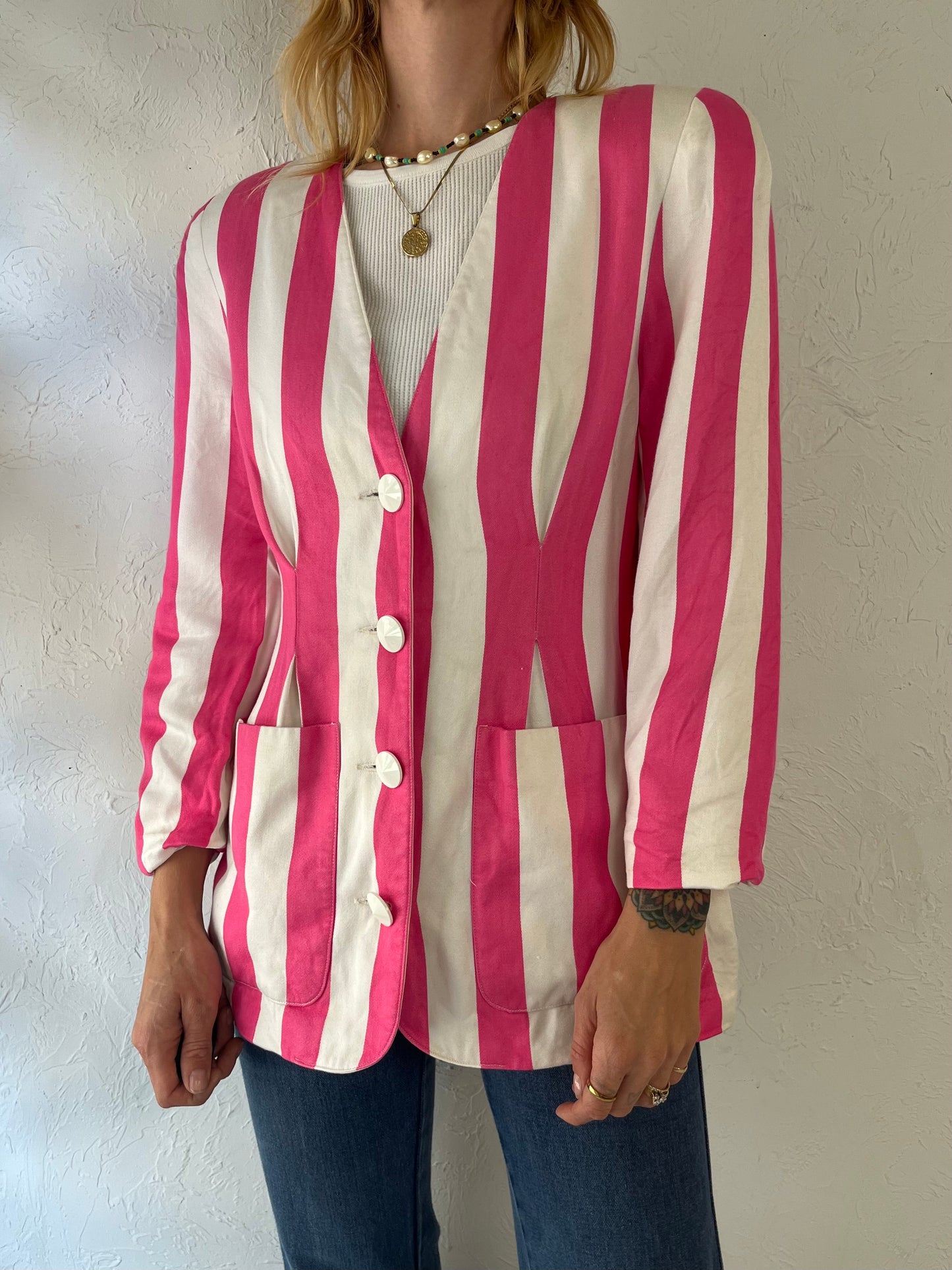 90s 'Simon Chang' Pink Blazer Jacket / Small