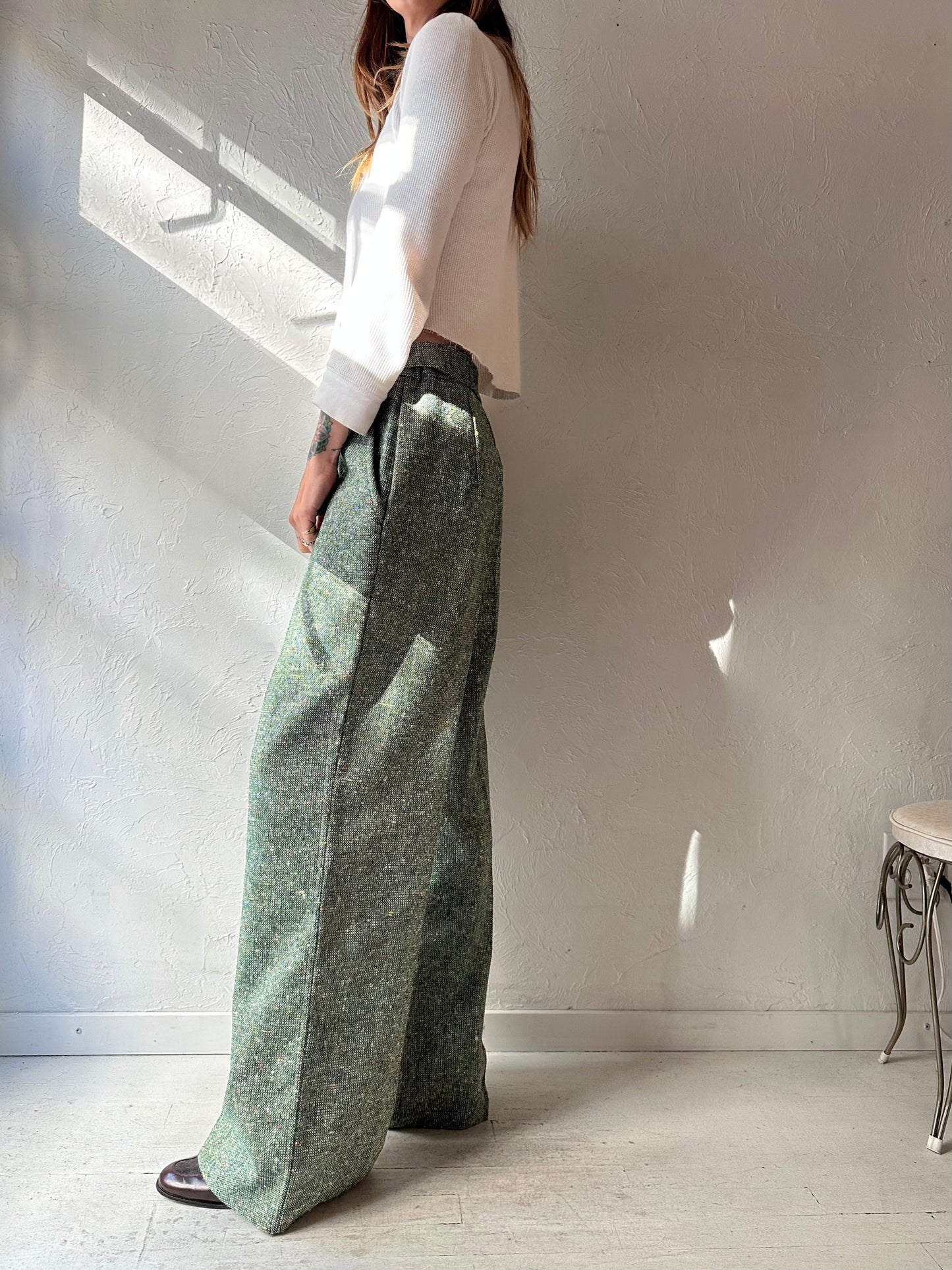 70s Green Tweed Knit Trousers / Small - Medium