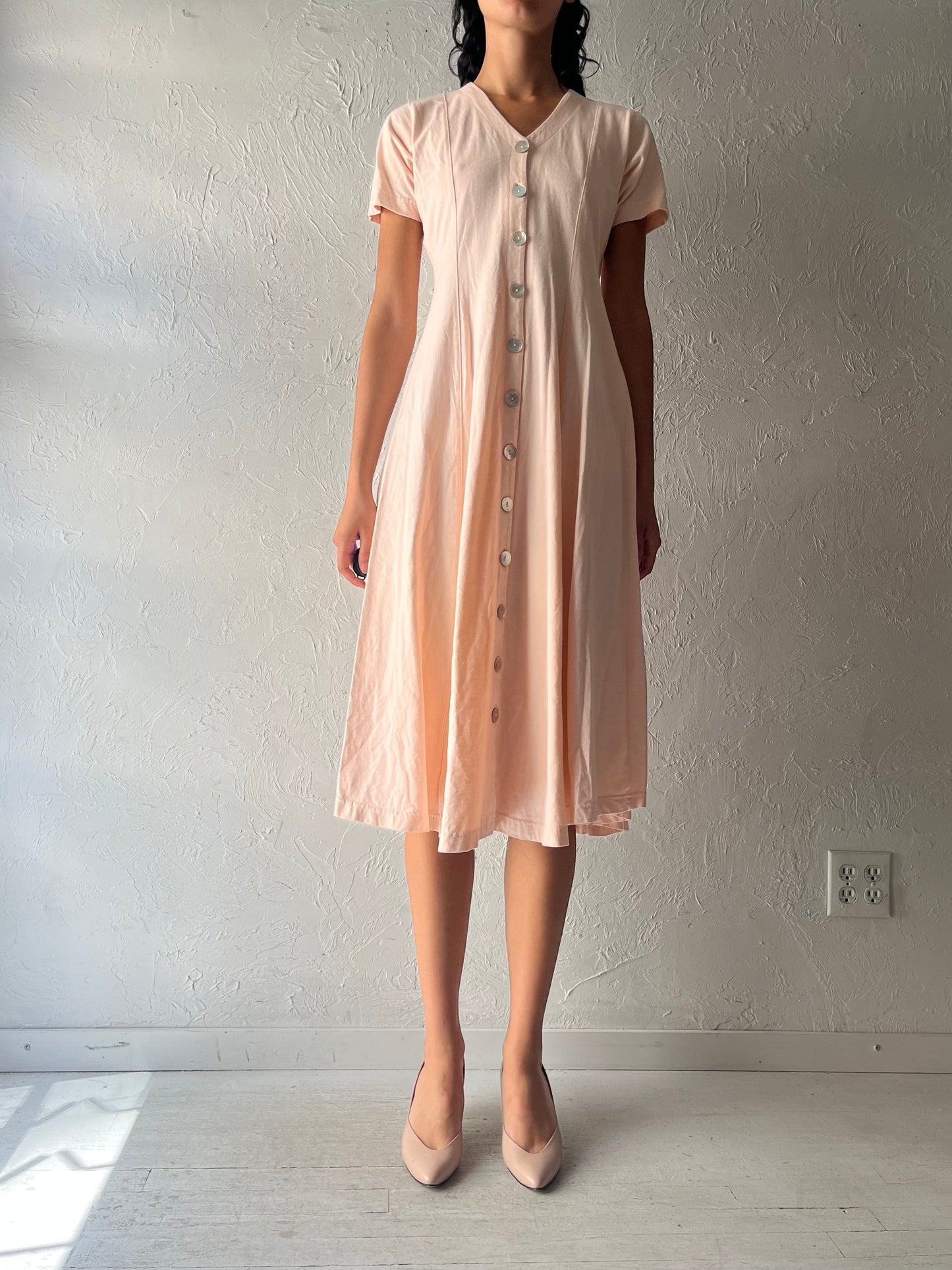 Y2k 'Coldwater Creek' Pale Pink Cotton Midi Dress / Small